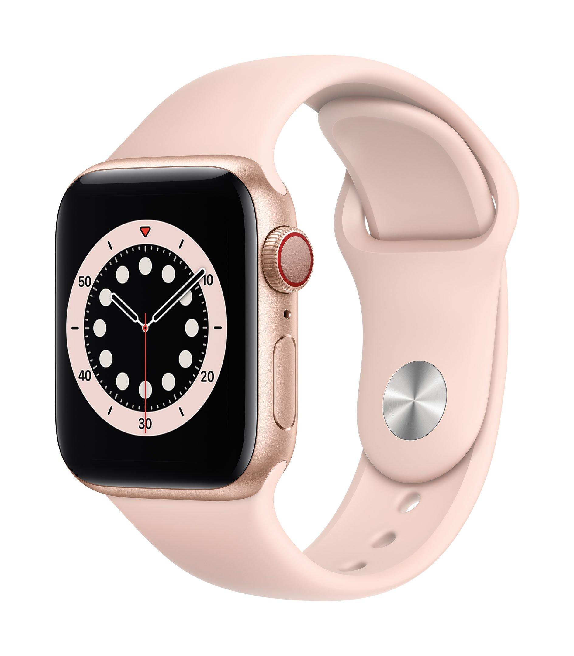 Buy Apple Watch Series 6 GPS + Cellular, 40MM Gold Aluminium Case with Pink Sand Sport Band in Saudi Arabia