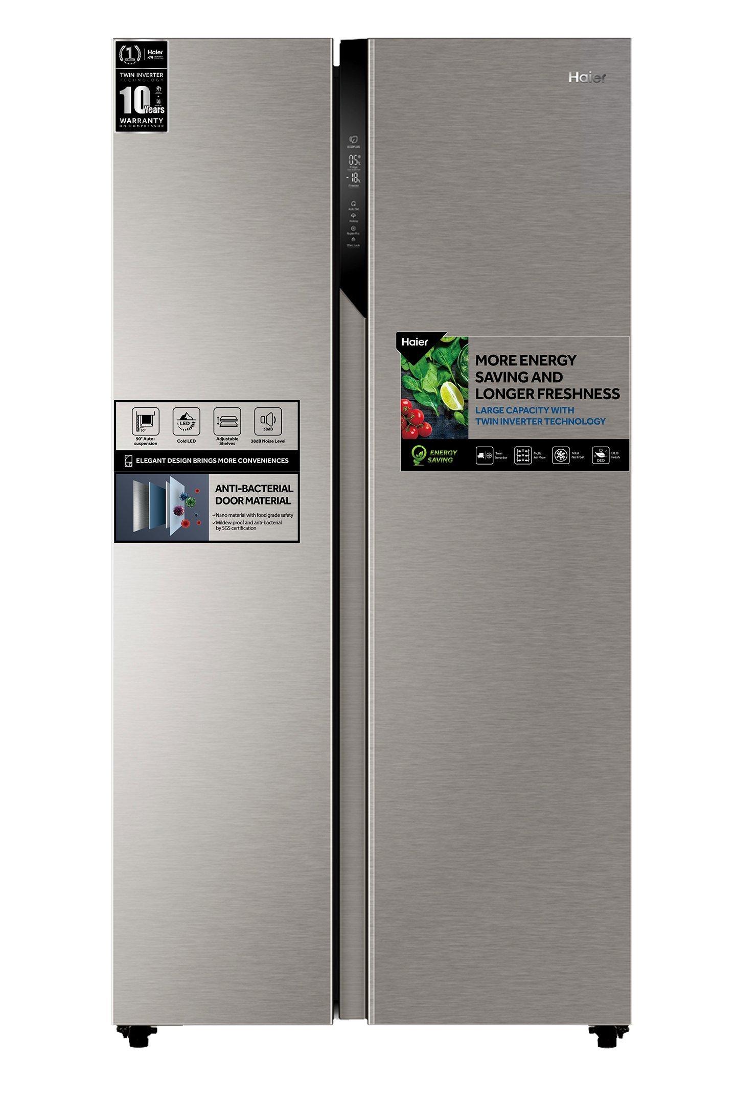 Haier Side by Side Refrigerator, 17.8 Cu.Ft./504 Ltrs,Gray eXtra Saudi