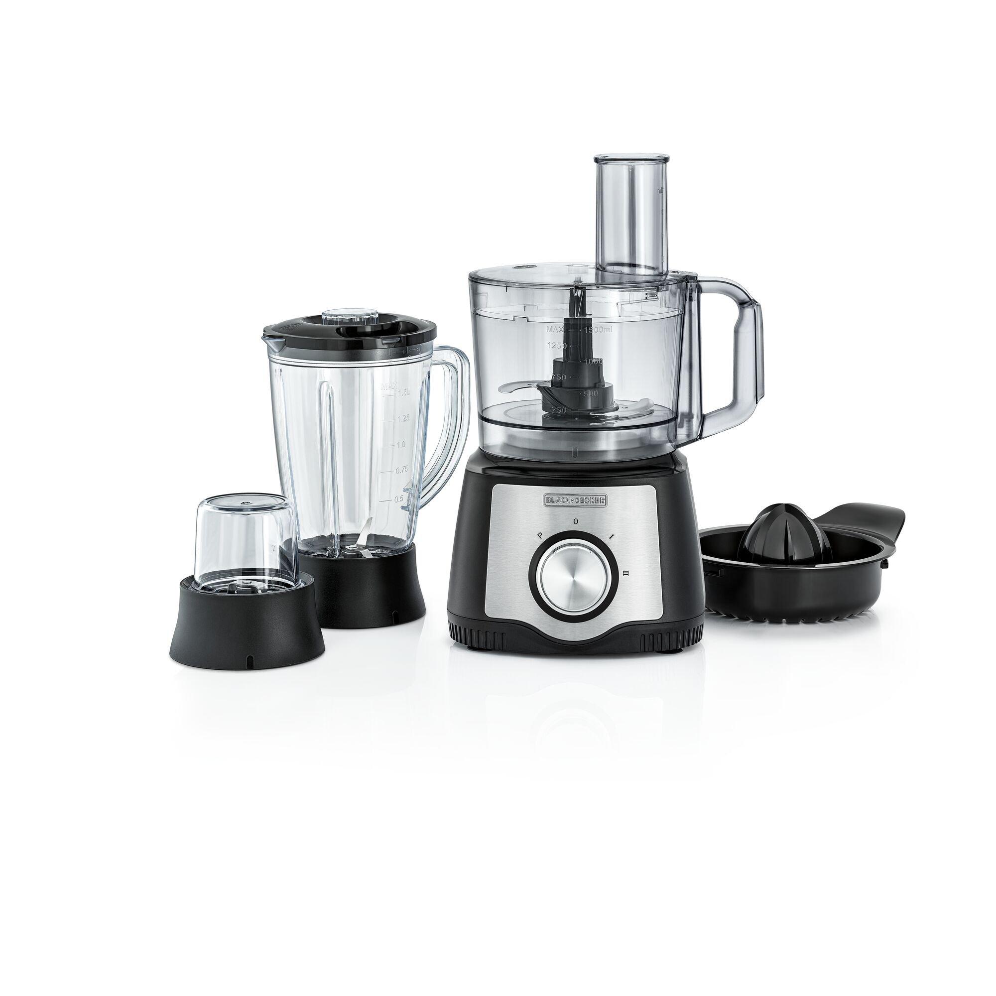 Black+Decker 1.5 Liters Food Processor, 6in1 Accessories, 600 Watts, Black