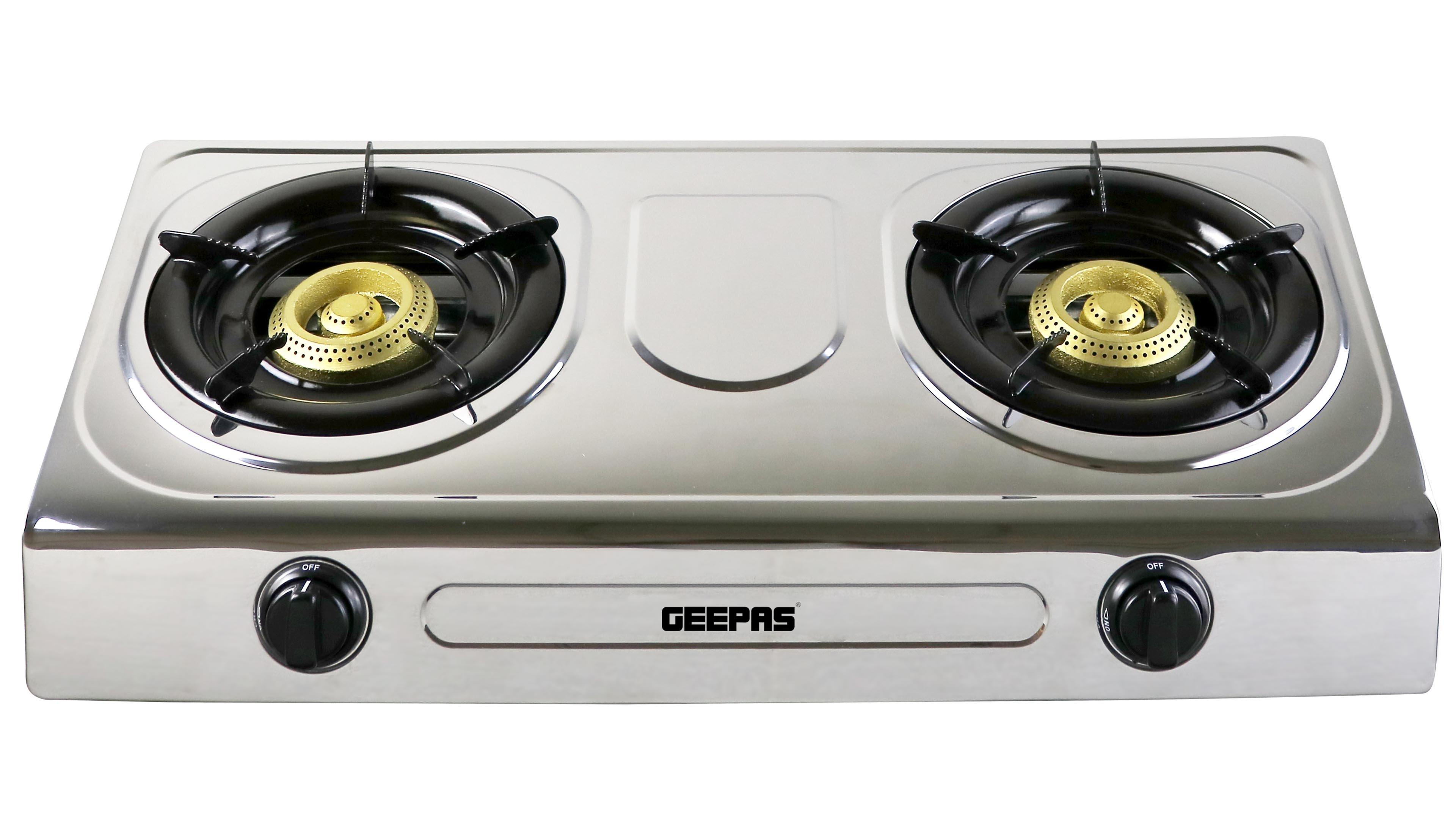 Geepas Double Burner Gas Cooker,Auto Ignition, Stainless Steel eXtra Oman