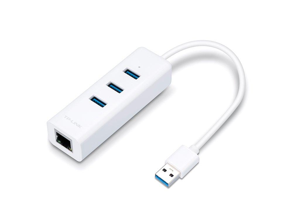 Tp-Link USB 3.0, 3-Port Hub & Gigabit Ethernet Adapter 2 in 1 USB Adapter, White. - eXtra Oman