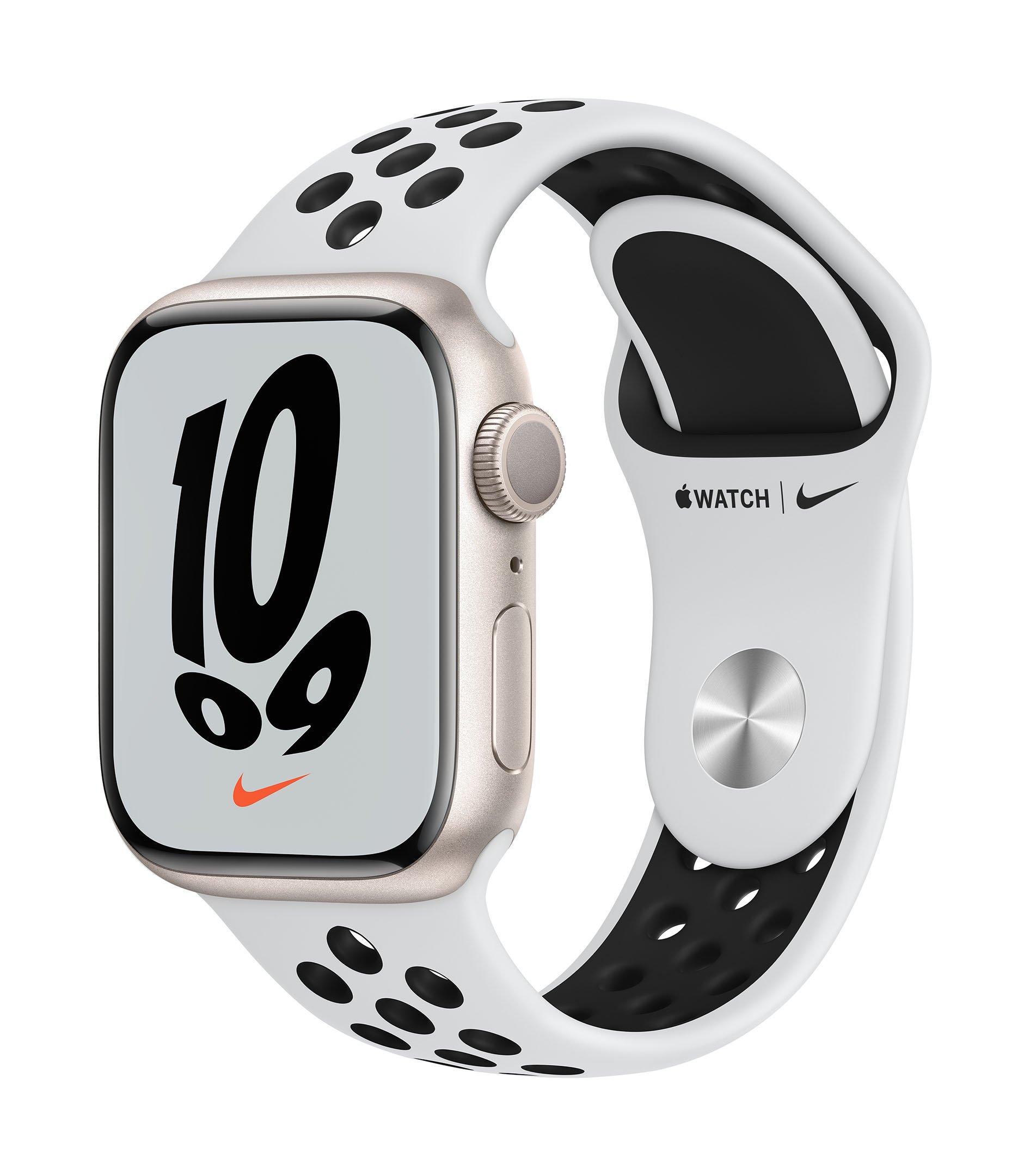Buy Apple Watch Nike Series 7 GPS, 41mm Starlight Case with Pure Platinum/Black Nike Sport Band in Saudi Arabia