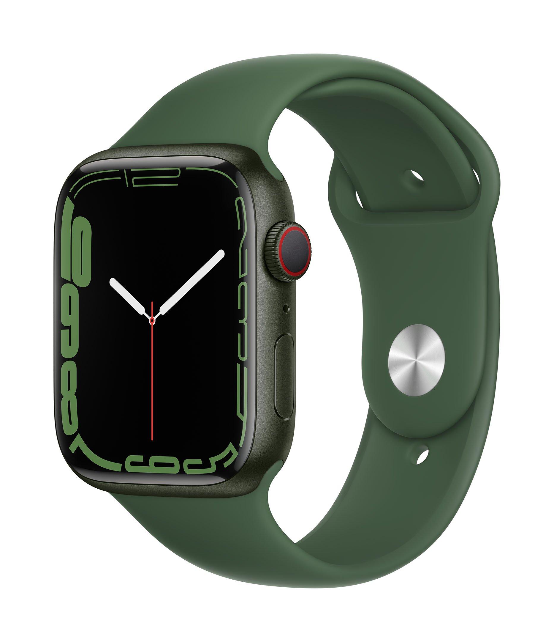 Apple Watch Series 7 GPS + Cellular, 45mm Green Aluminium Case with Clover Sport Band