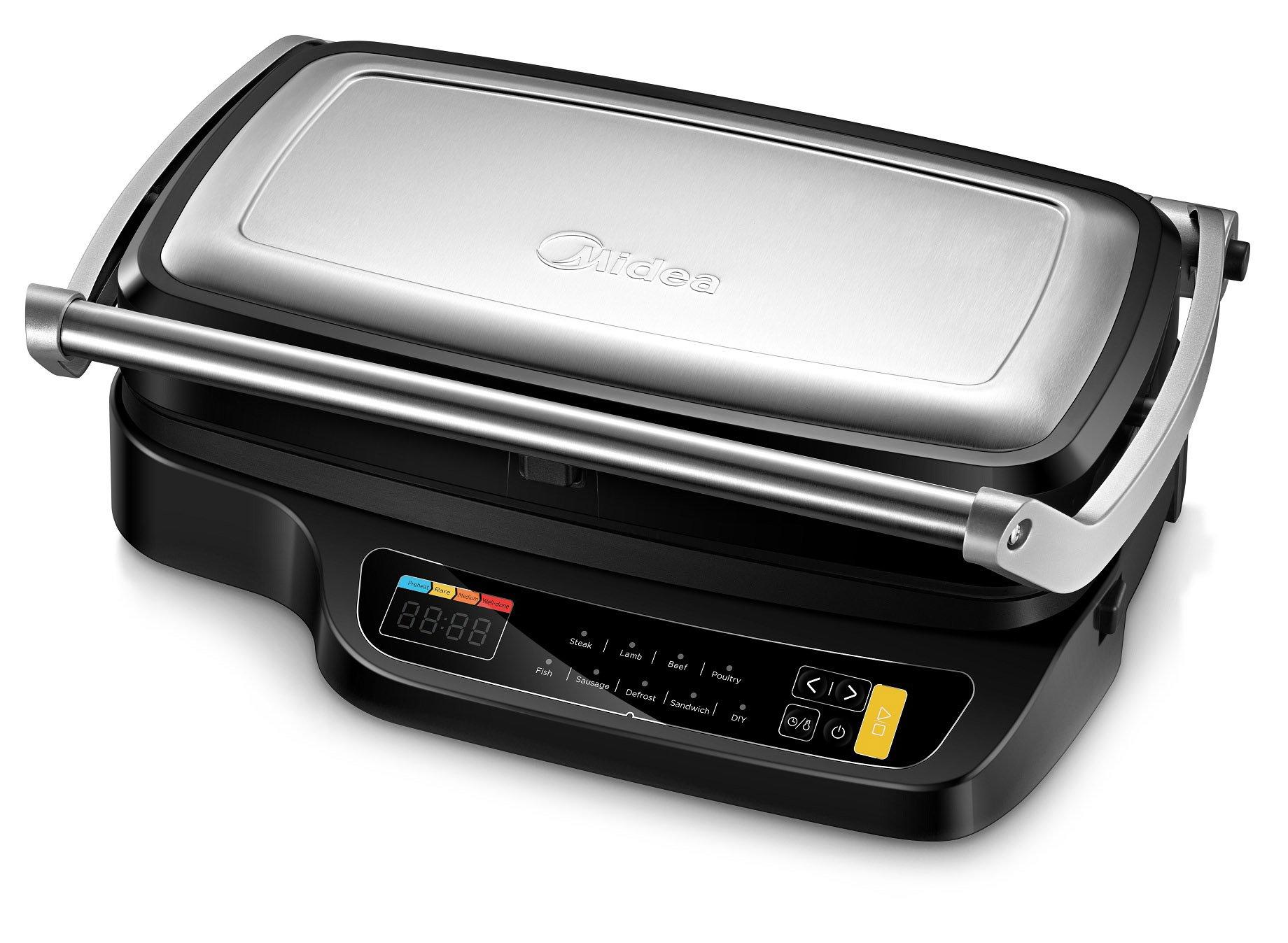 Midea,Digital Electric Grill With Removable Plates, 2100W, Silver
