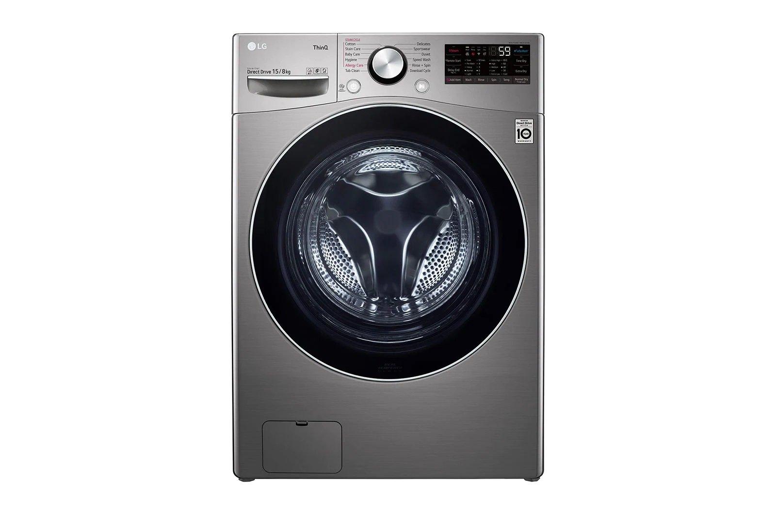 LG Front Load Washing Machine Washer 15kg 8kg Dryer Silver eXtra