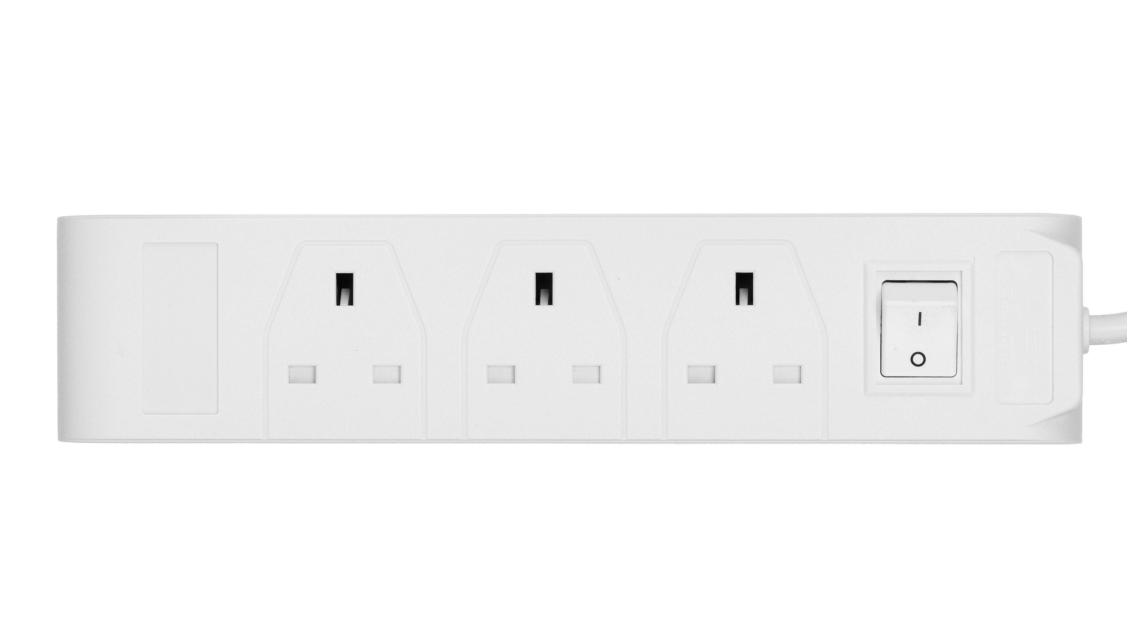 Home Best, Power Extension Cord, 3 Sockets, 3M Cable, White ...
