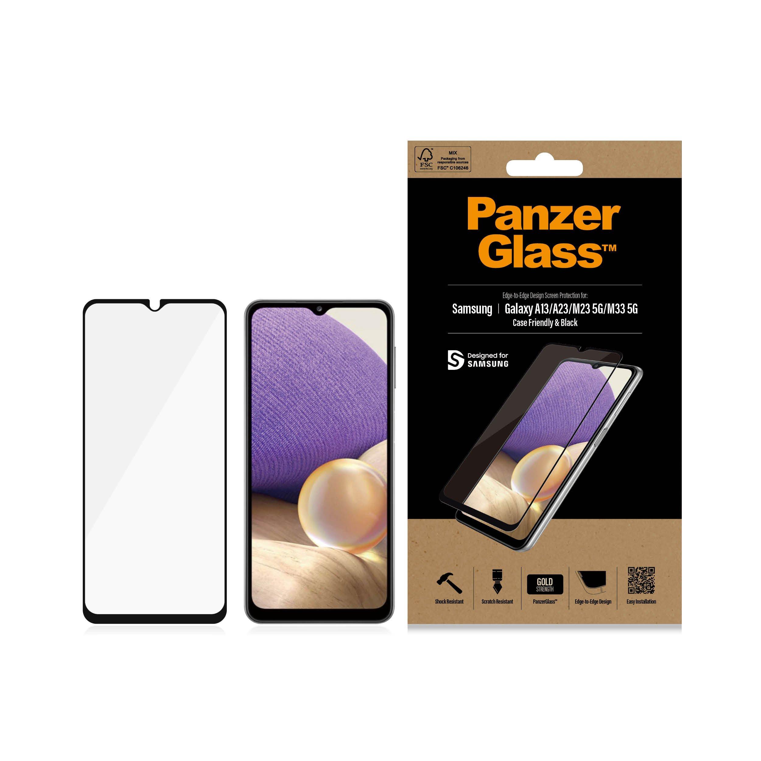 panzerglass Panzerglass Samsung Galaxy A13 A23 M23 M33 Case Friendly glass 7306, Color: Clear/Black, Compatibility: SAMSUNG GALAXY A23, Made In: China, Made in: China, Comp Agreement: No