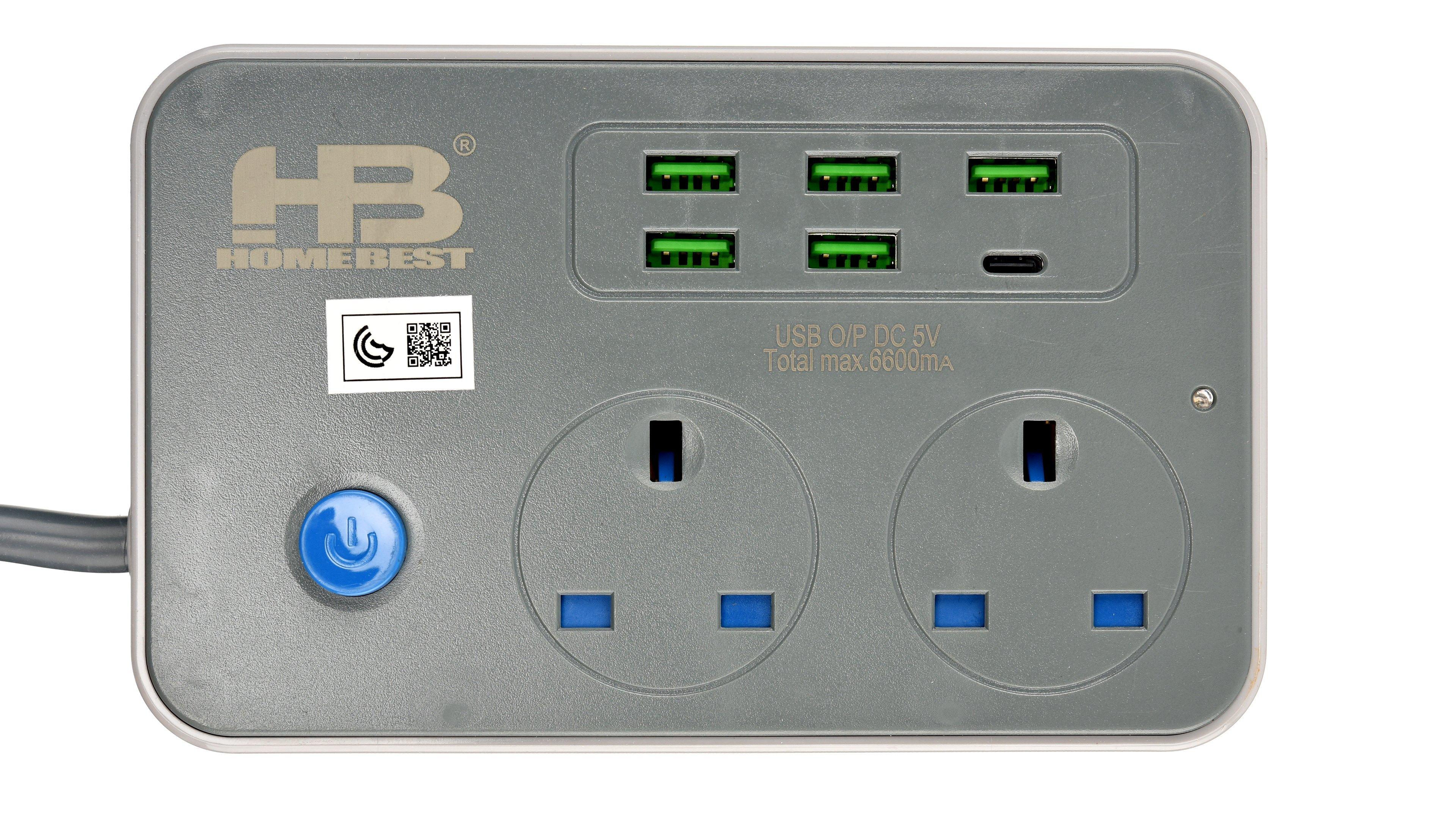 Home Best, Power Extension Cord, 2 Sockets, 3M , Grey eXtra