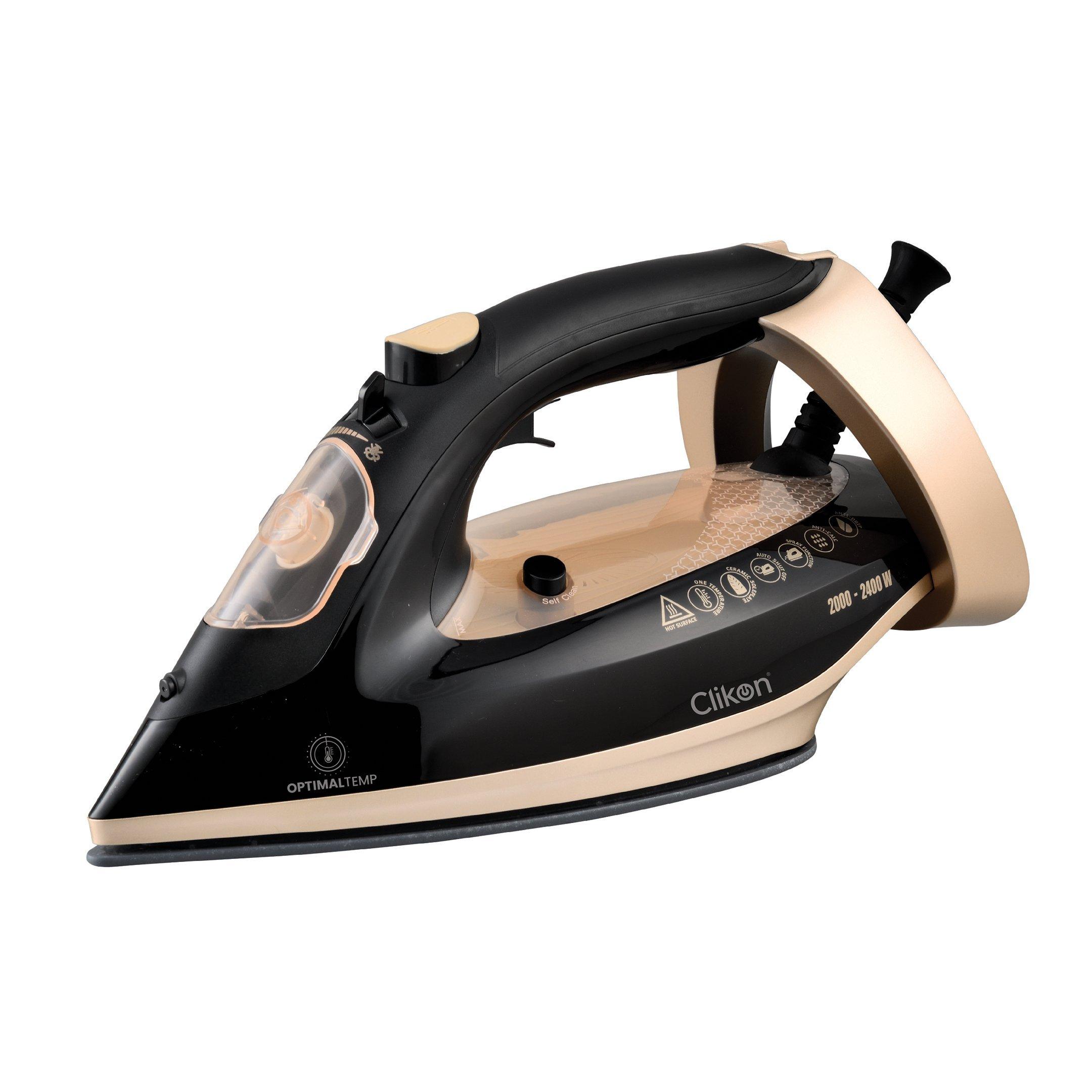 Clikon Steam Iron NonStick Ceramic Soleplate 2400W Black/Gold. eXtra