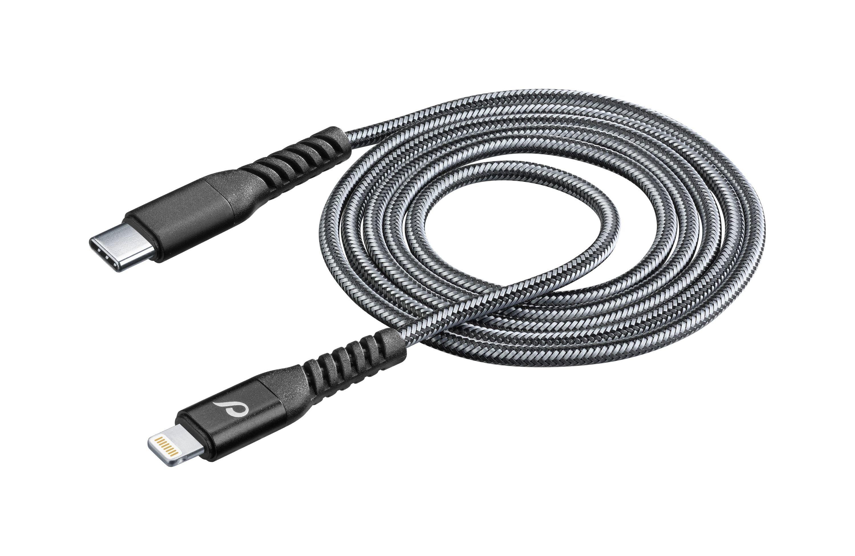Cellularline, 1.2m USBC To Lightning Cable Braided Fabric, Black eXtra