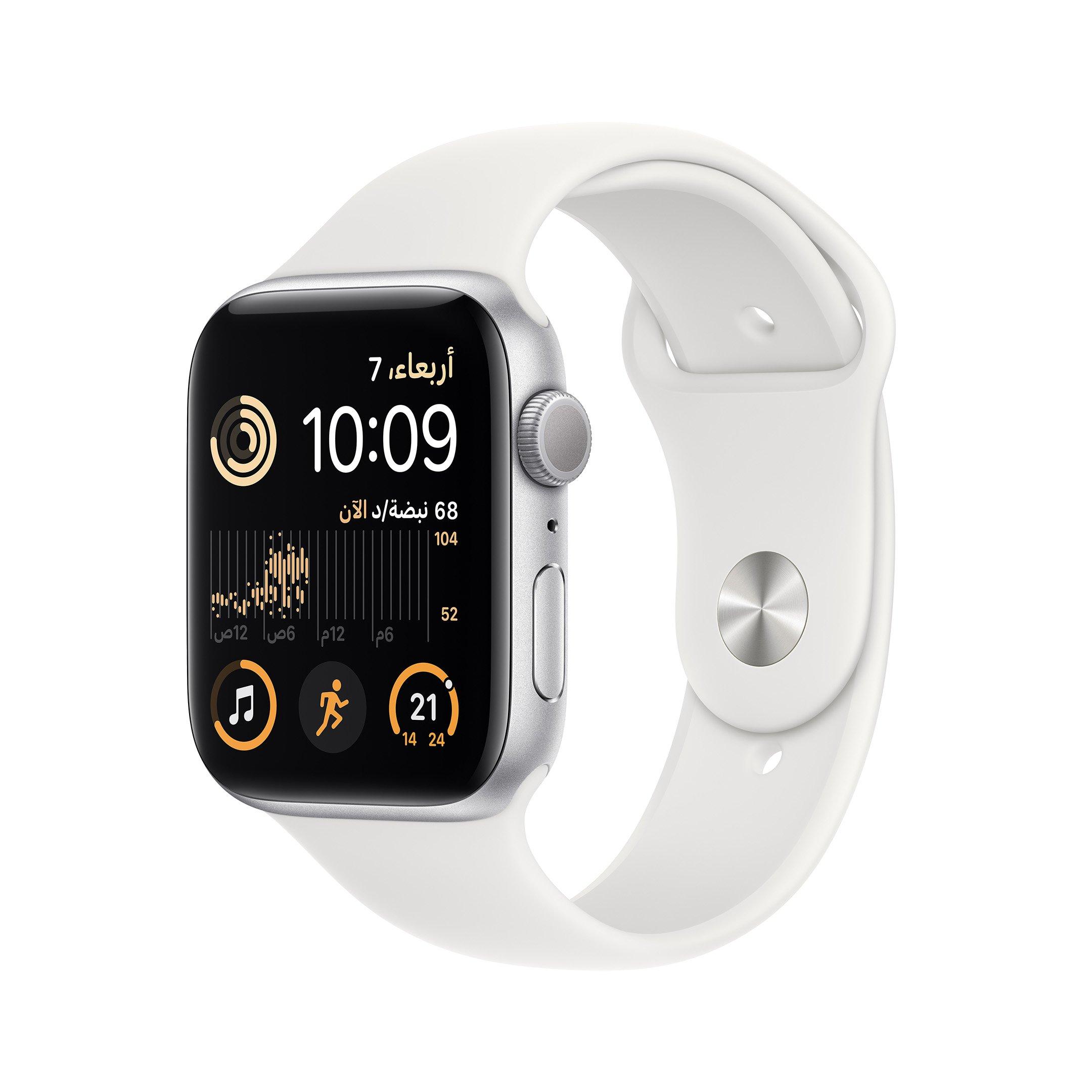 Buy Apple Watch SE 2nd Gen GPS 44mm Silver  Case with White Sport Band in Saudi Arabia