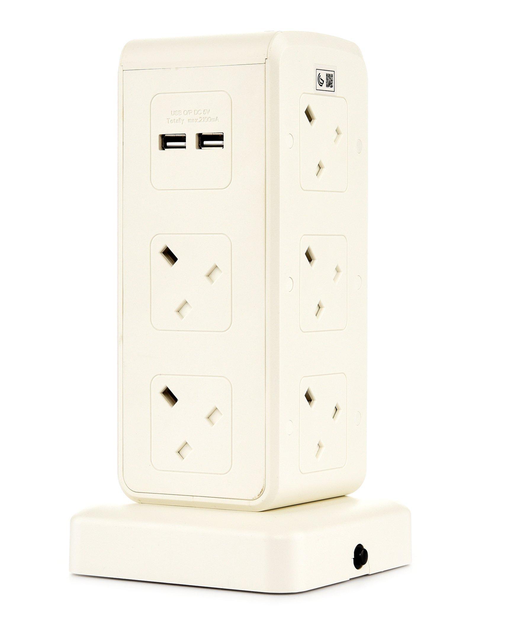 Home Best, Power Extension Tower, 10 UK Sockets, 4 USB Ports, 3M, White