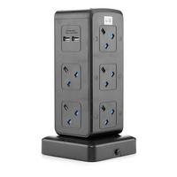 Home Best, Power Extension Tower, 10 UK Sockets, 4 USB Ports, 3M, Black