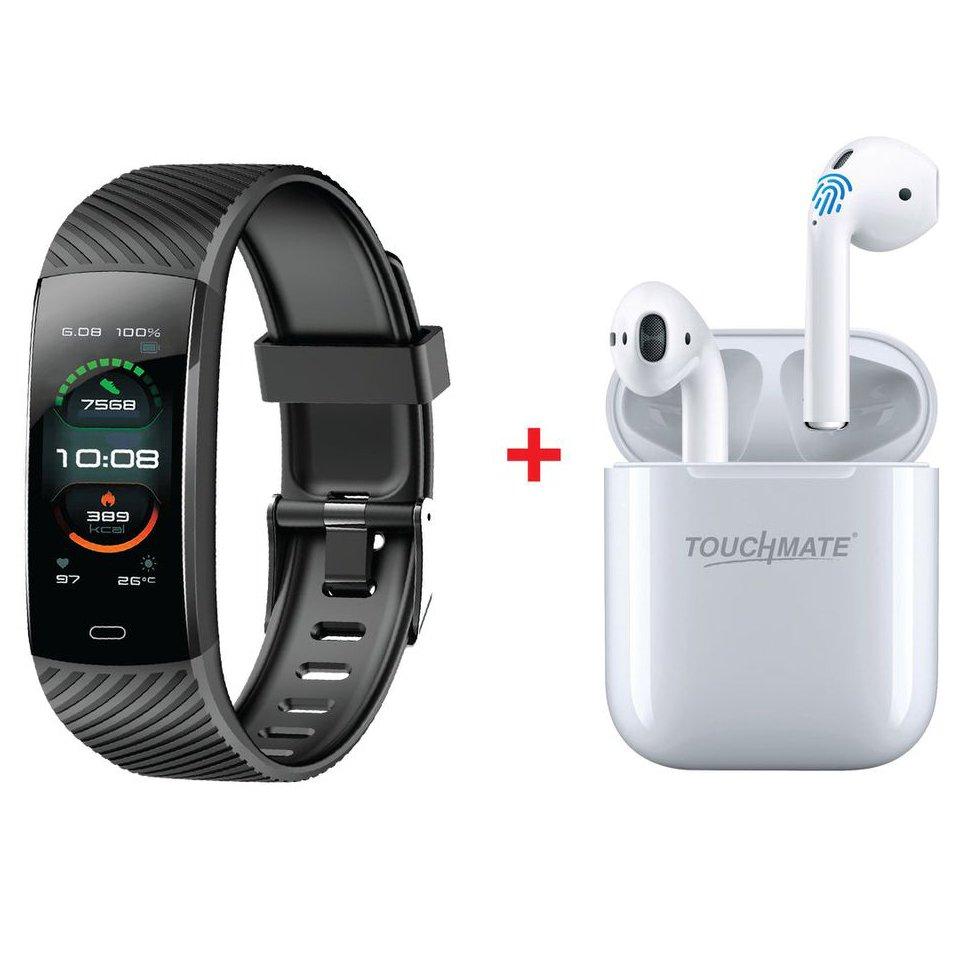 Touchmate Fitness Band, 0.96 Inch, Black + Touchmate TWS Earbuds,White