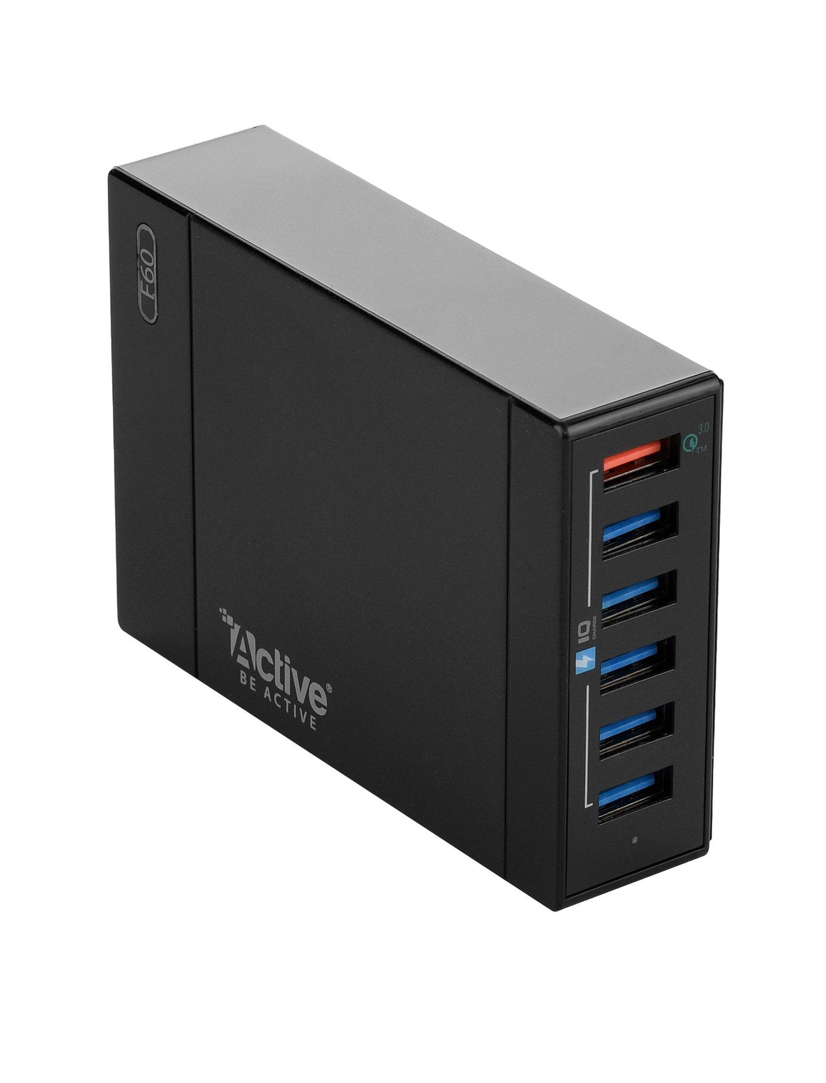Active Station Hub ,6Ports 1QC & 5 USB, 60W, Black - eXtra