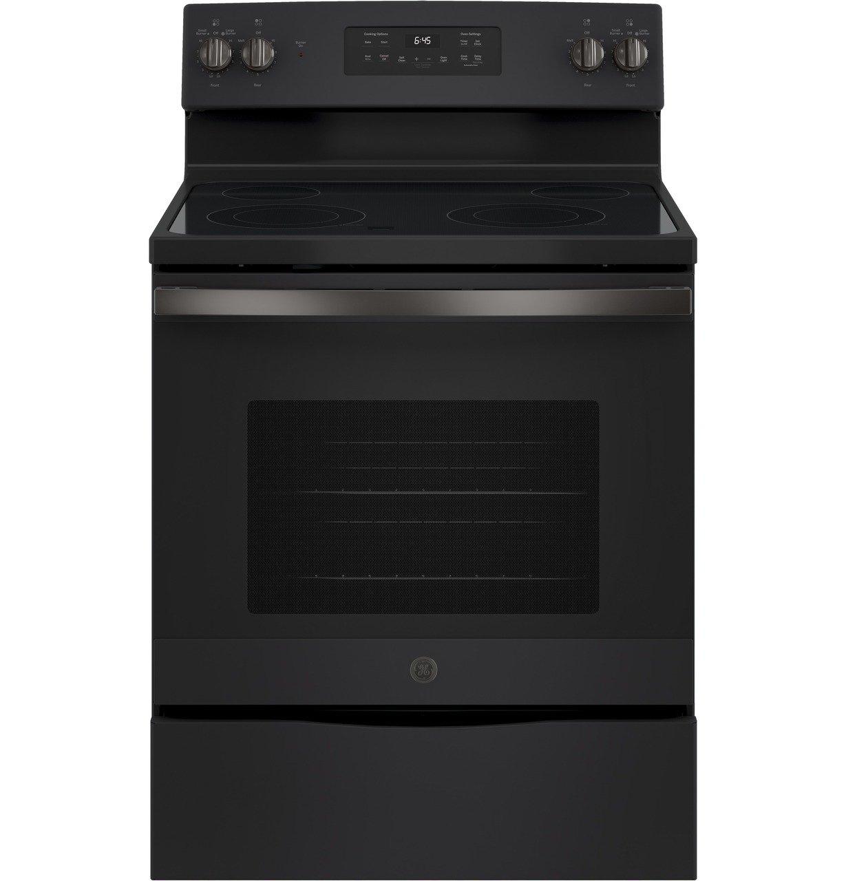 GE Freestanding Ceramic Electric Cooker Range, 4 Burner ,Black Slate
