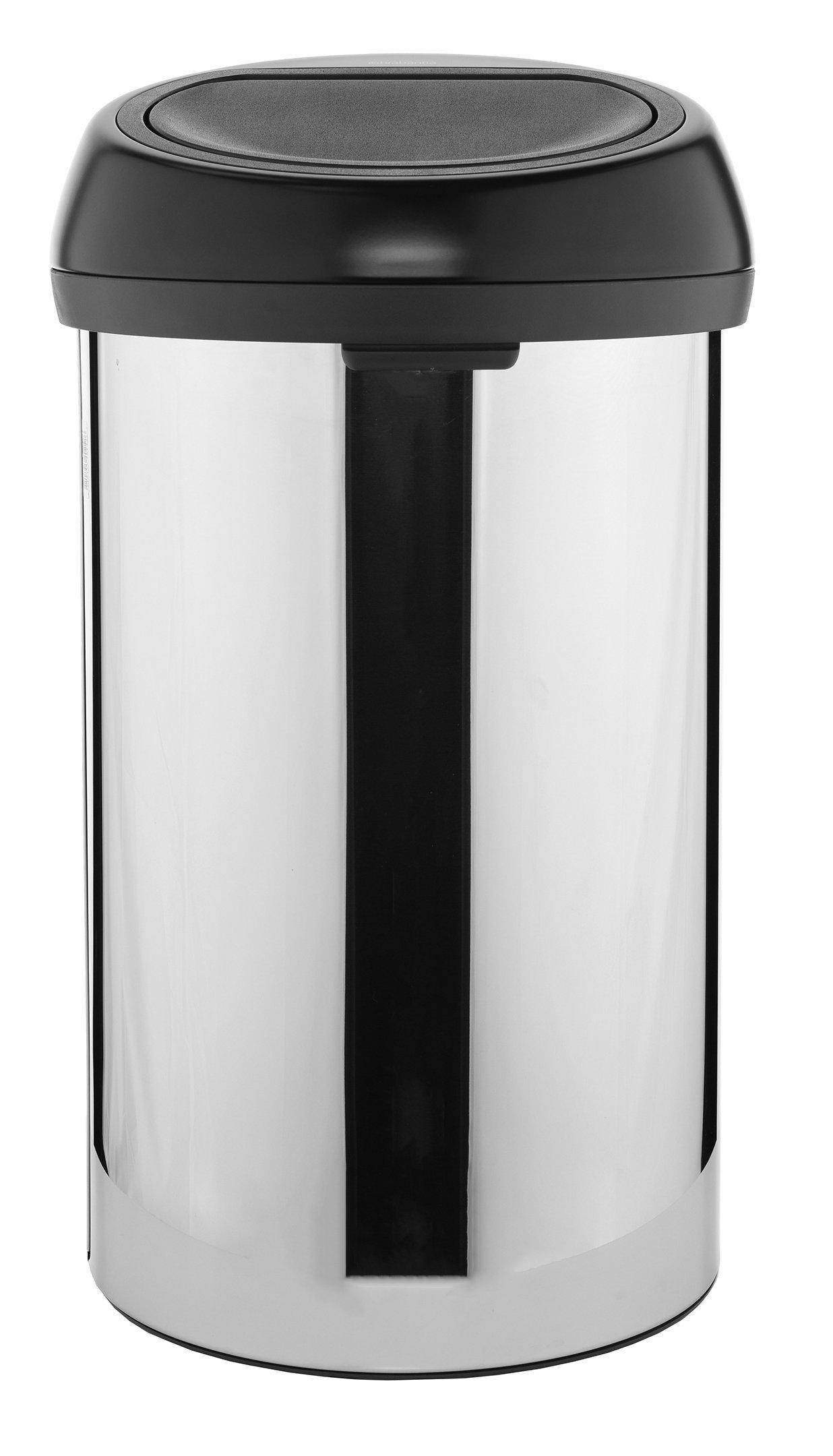 Brabantia, Touch Bin 60 Litre Brilliant Steel with Matt Black Lid eXtra