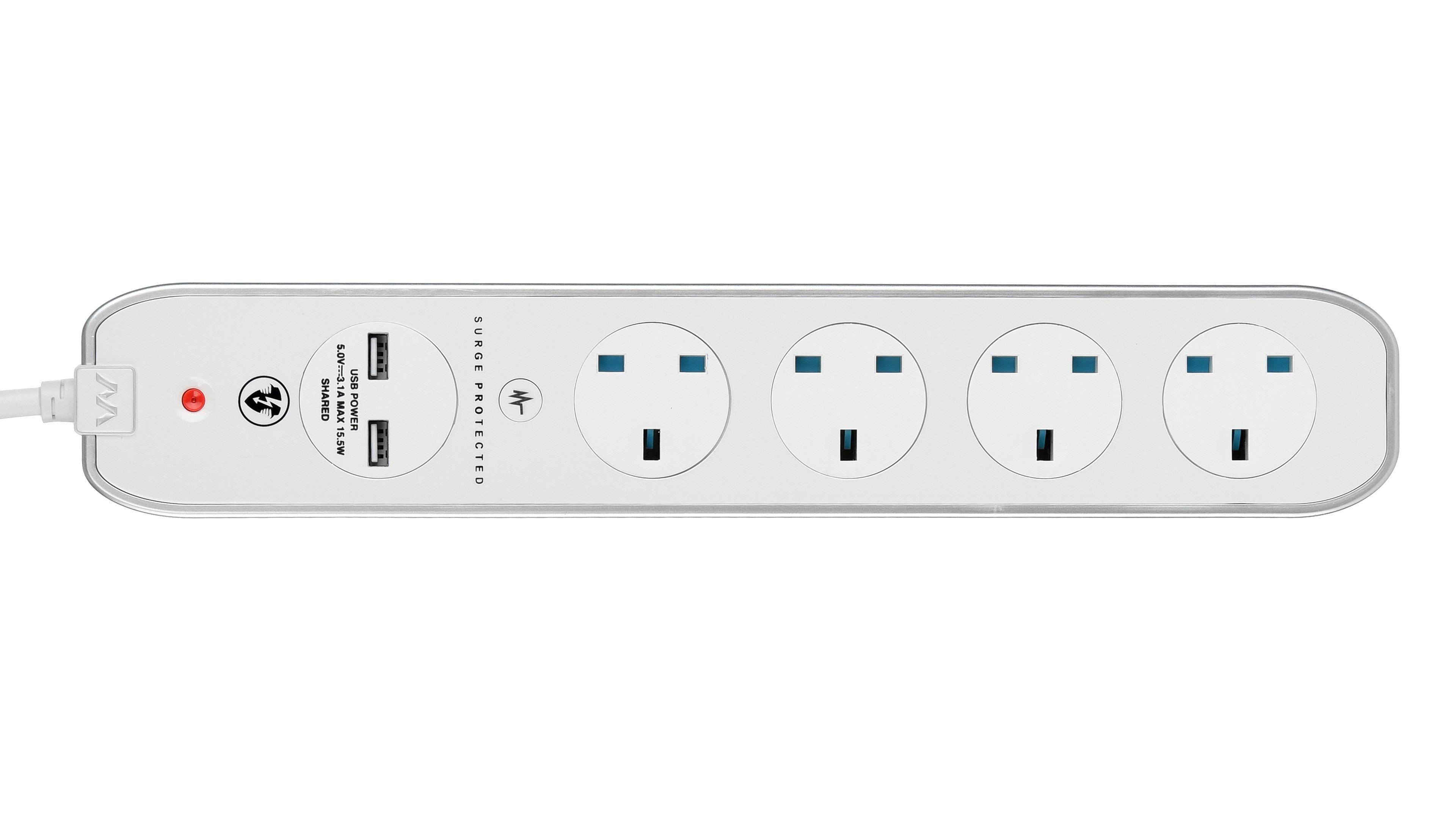 Masterplug, High Gloss Power Extension 4 In-Line Socket, 2 USB, 4 M ...
