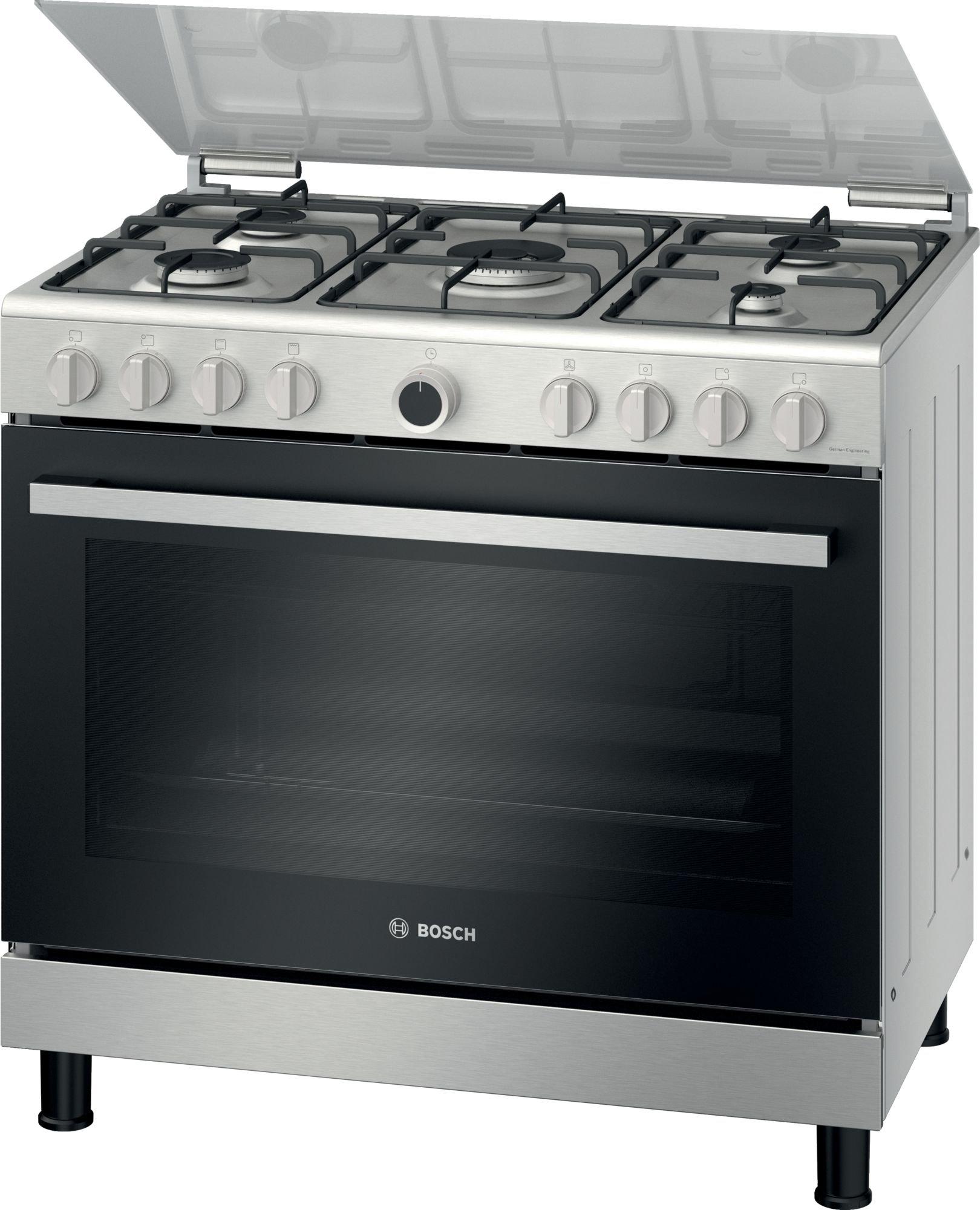 Buy Bosch Gas Cooker, 90X60, 5 Gas Burner, full safety, Stainless Steel/Black in Saudi Arabia