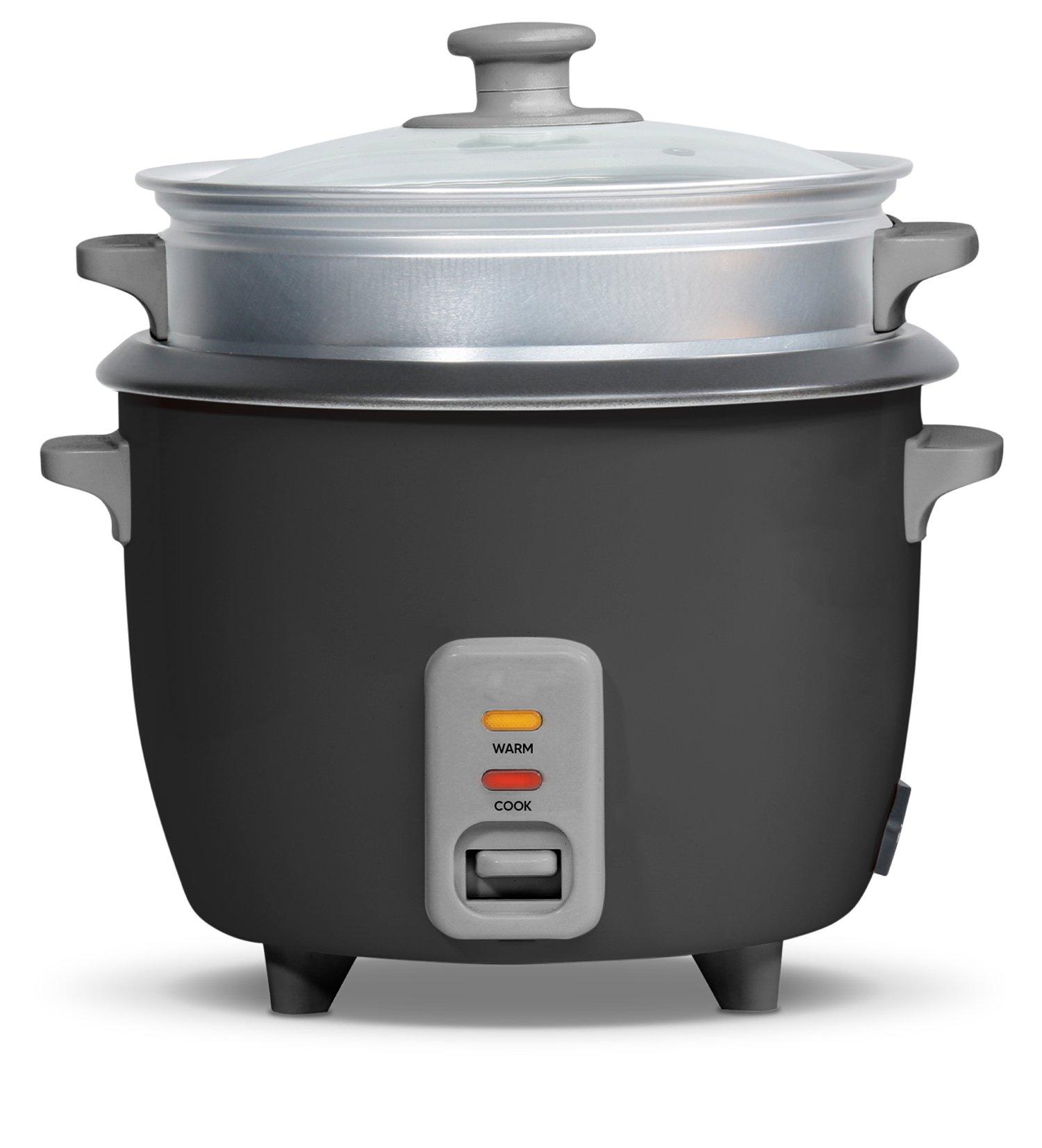 Clikon 2.2L Rice Cooker With Steamer 900W Non Stick Inner Pot Grey