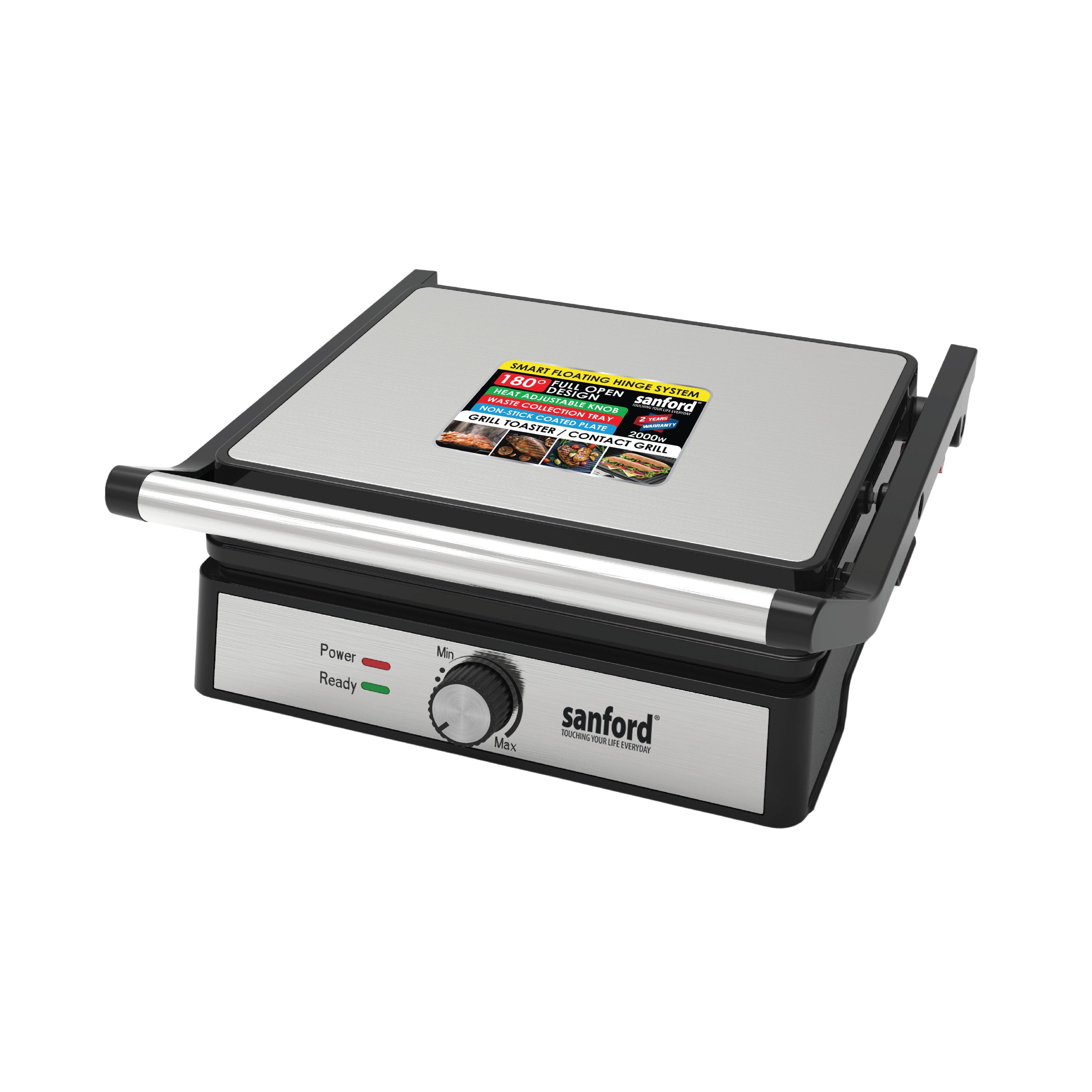 Sanford, Electric Contact Toaster Grill Plate, 2000W, Silver/Black