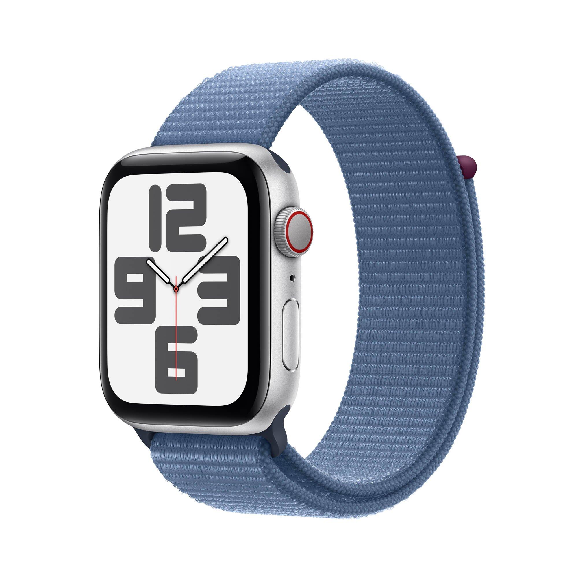 Buy Apple Watch SE GPS + Cellular 44mm Silver Aluminium Case with Winter Blue Sport Loop in Saudi Arabia