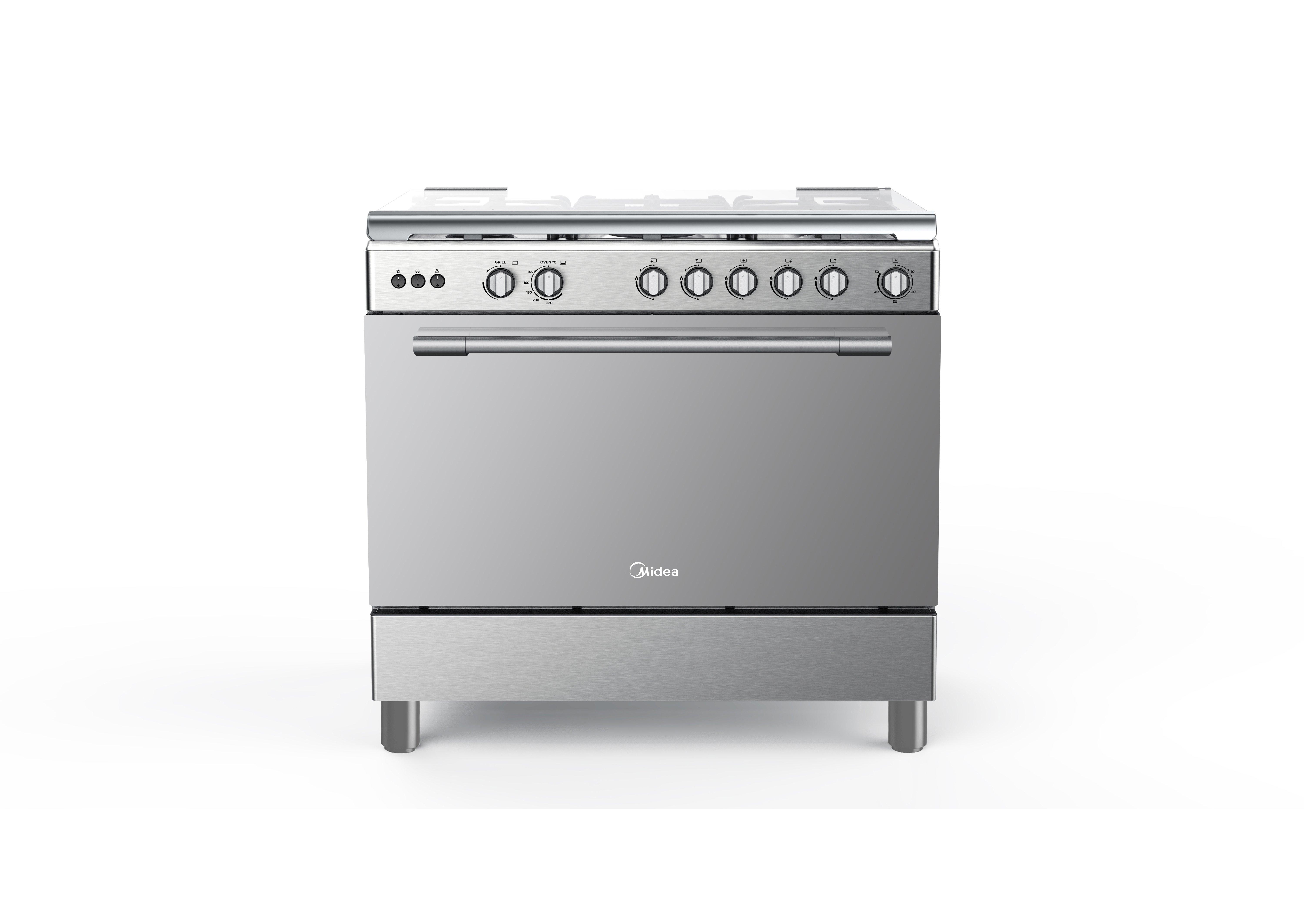 Buy Midea Gas Cooker, Size 90X60cms Stainless Steel, Full Safety, Fan in Saudi Arabia