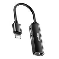 Baseus L52 3in1 Lightning Male to Dual Lightning & 3.5mm Female Adapter, Black
