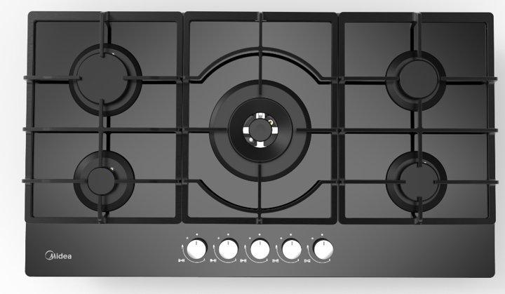 Midea, Gas Hob, 90 cm, 5 Burners, Automatic Ignition, Black Cooktop ...