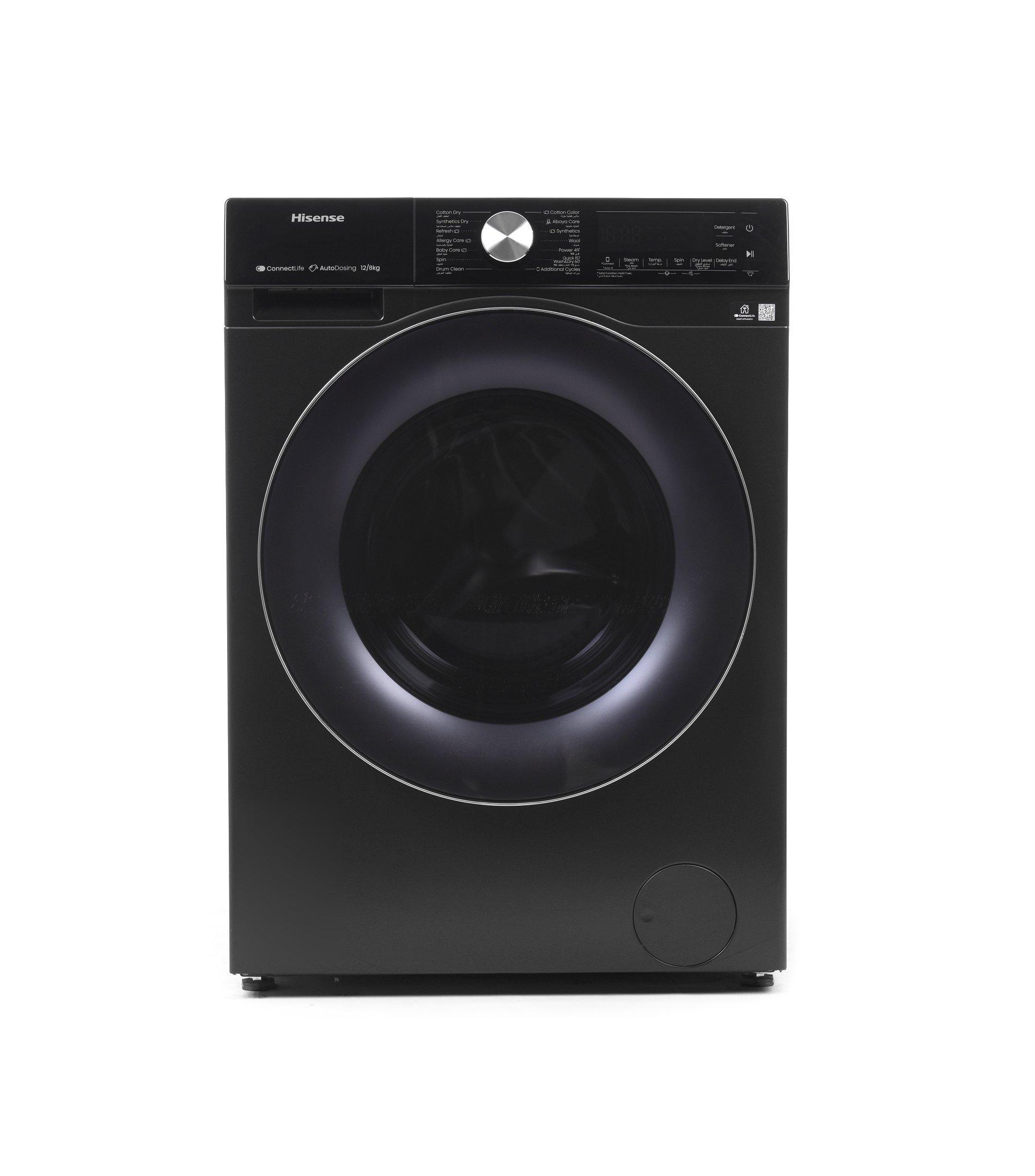 Buy Hisense Front Load Washer and Dryer Combo, 12kg 8kg, Inverter, Auto Dosing, WIFI, Premium Black in Saudi Arabia