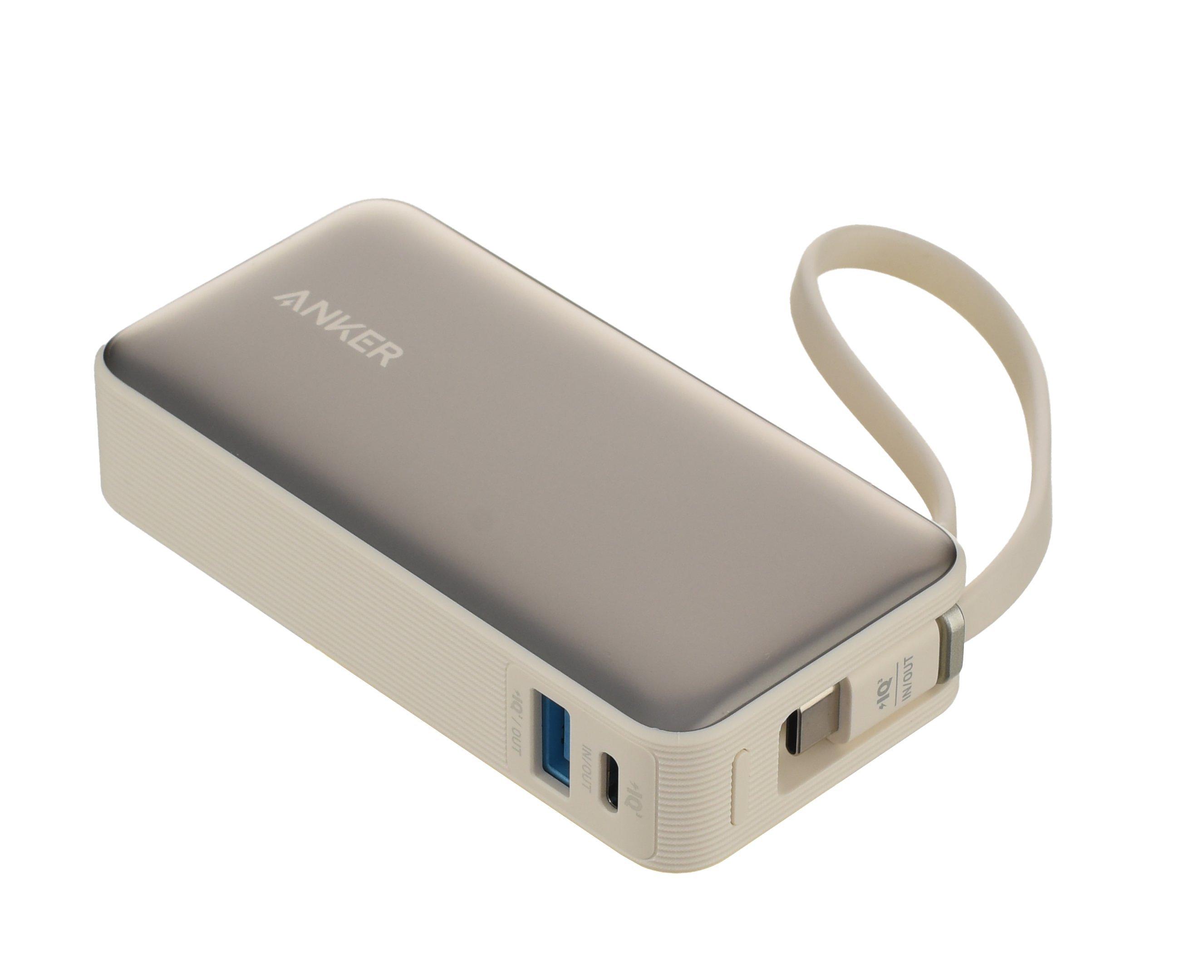 Anker Nano Power Bank, 10000mAh, 30W, Built-In USB-C Cable, White