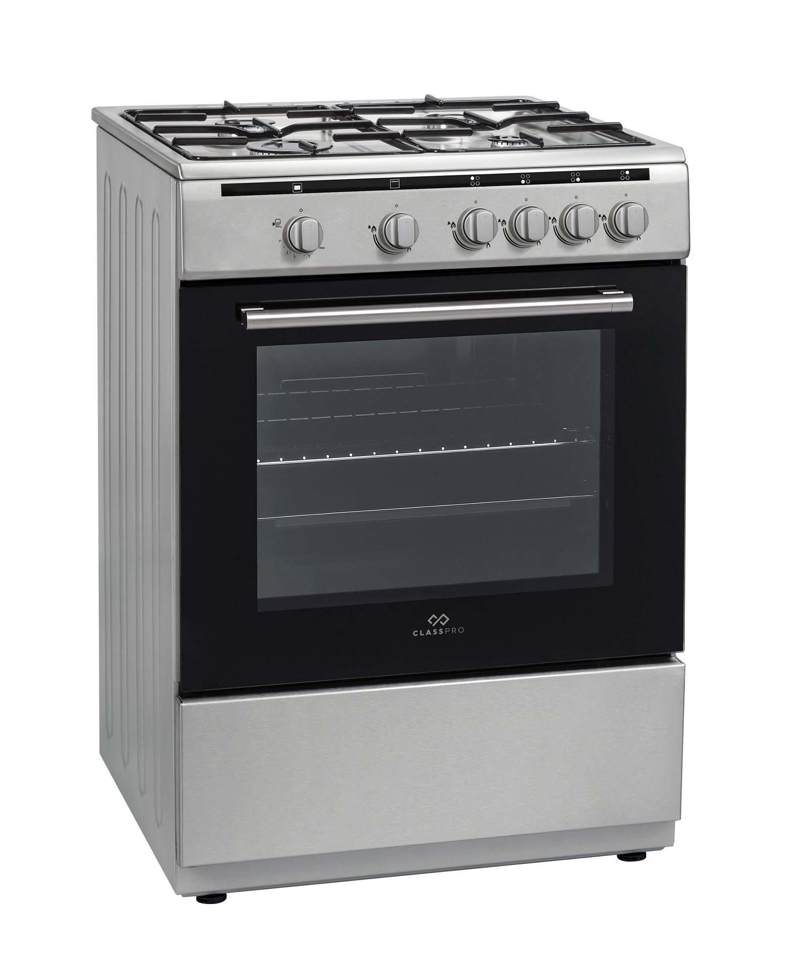 classpro Classpro CLP60gcv CLP60GCV, Color: Silver, Control Panel: Knobs, Features: Double glass door, Made In: Turkey, No Burner Hotplate: 4 Burners, Product Type: Italian Type Cooker, Safety Full Half: full safety, Smart Appliances: No, Timer: No, Voltage: 220V, Type(Gas, Electric.): Gas, No(burner/hotpl
