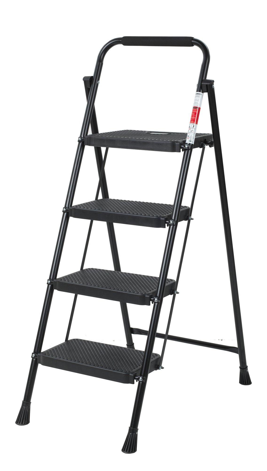 HOMEZ, Foldable Metal Eurotower Ladder, 4 Steps, Black - eXtra