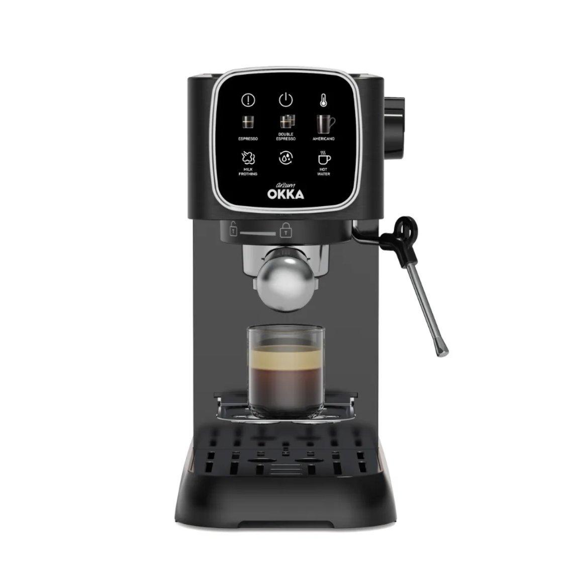 arzum Arzum Okka Semi Auto Espresso Machine 1100 ml OK0034-K, Color: Black/Chrome, Made In: China, Material: Stainless Steel, Integrated Coffee Grinder: No, Made in: China, 3.15 Kg, Yes, 1.1 liter, Yes, Yes
