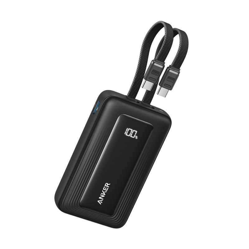 أنكر باور بنك، مزود بكابل USB-C وكابل Type-C مدمجين، بسعة 20000 مللي أمبير، أسود