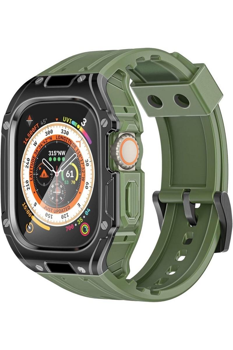 بروميت سوار وجراب واقي لساعةUltra 1&2 Apple Watch مع مشبك آمن من الفولاذ المقاوم للصدأ، تصميم خفيف الوزن، مظهر جمالي جريء، TPU مقاوم للخدش، ملاءمة مريحة وقابلة للتعديل، مواد مقاومة للصدمات، هيكل مقاوم