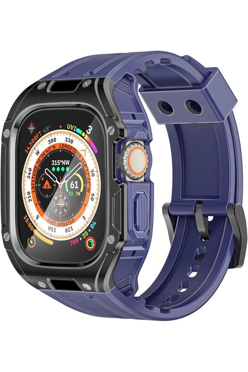 بروميت سوار وجراب واقي لساعةUltra 1&2 Apple Watch مع مشبك آمن من الفولاذ المقاوم للصدأ، تصميم خفيف الوزن، مظهر جمالي جريء، TPU مقاوم للخدش، ملاءمة مريحة وقابلة للتعديل، مواد مقاومة للصدمات، هيكل مقاوم
