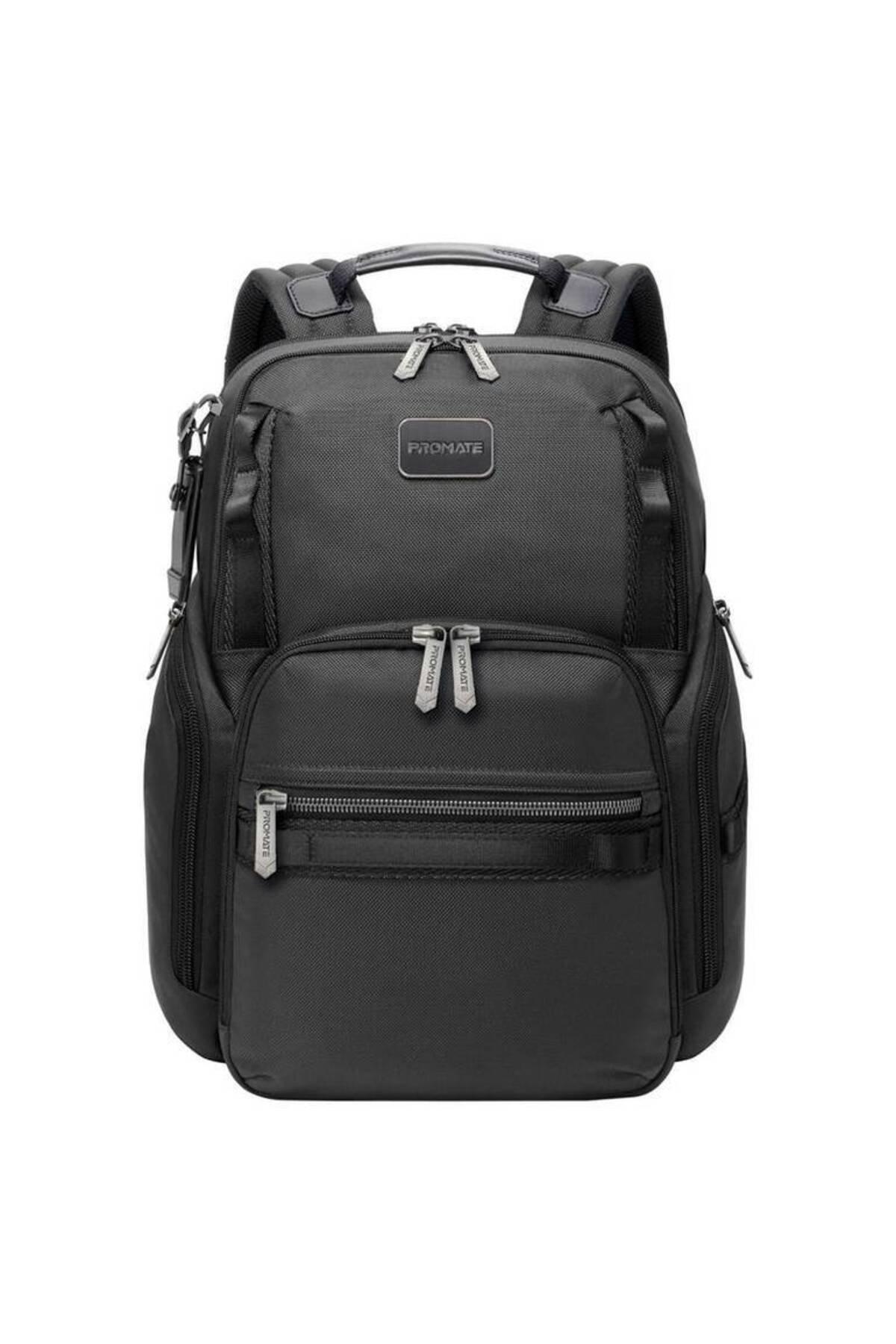 Promate Lightweight Laptop Backpack With 15.6-Inch Laptop Compartment, Multiple Spacious Compartments, Tag Tracker Pocket, Trolley Strap, Quick Access Pockets. 1
