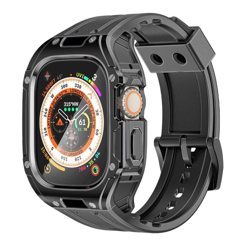 بروميت سوار وجراب واقي لساعةUltra 1&2 Apple Watch مع مشبك آمن من الفولاذ المقاوم للصدأ، تصميم خفيف الوزن، مظهر جمالي جريء، TPU مقاوم للخدش، ملاءمة مريحة وقابلة للتعديل، مواد مقاومة للصدمات، هيكل مقاوم