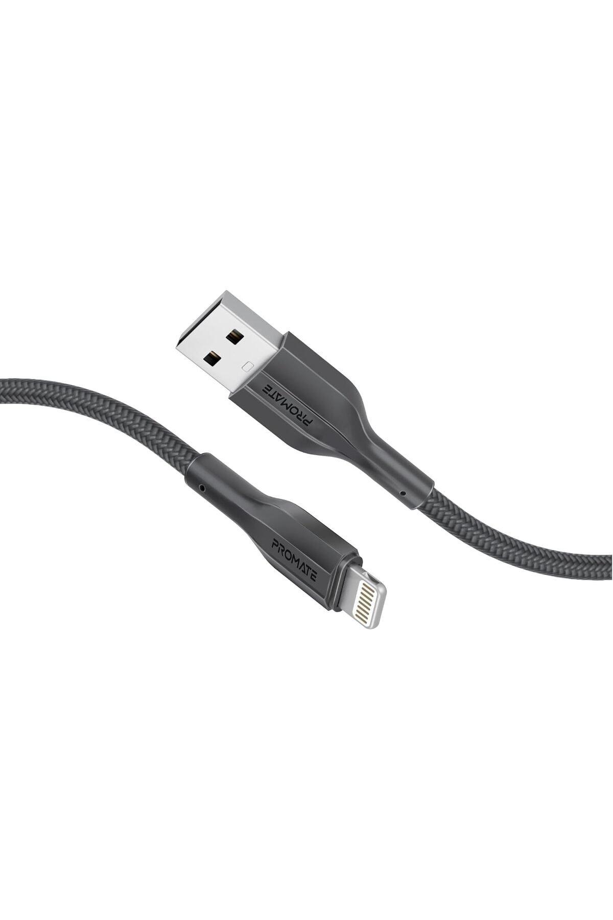 بروميت كابل USB-A إلى Lightning بطول 200 سم، قوة شد عالية، شحن سريع ممتاز ومزامنة بيانات، سلك سيليكون مضاد للتشابك، لأجهزة Apple التي تعمل بمنفذ Lightning