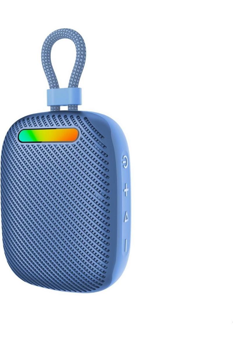 بروميت، مكبر صوت كريستال ساوند بلوتوث 5.4، ستيريو 7 واط، إضاءة RGB، مقاوم للماء IPX6، منفذ USB/TF/AUX، أزرق
