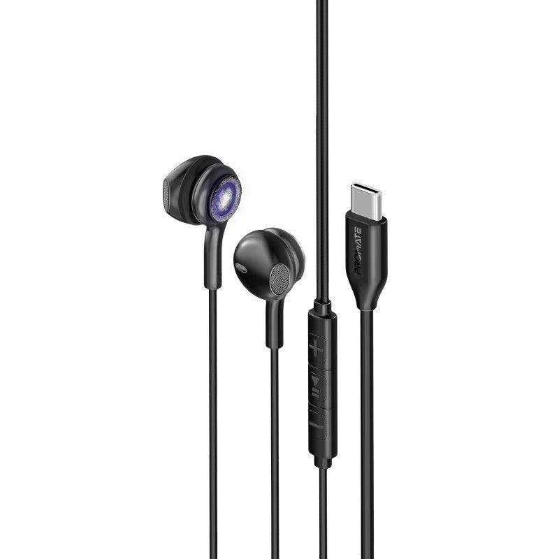 سماعات أذن بروميت مع موصل USB-C ، سماعات أذن سلكية شفافة داخل الأذن USB-C HD مع مصابيح RGB وميكروفون ووظيفة الاتصال والتحكم في مستوى الصوت المضمن لأجهزة iPhone و iPad Air و Galaxy و LumiBuds-C