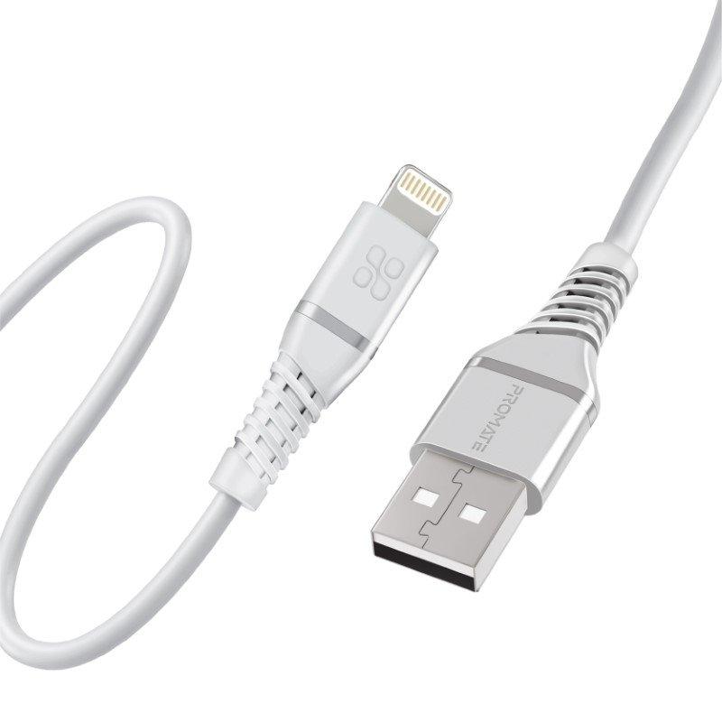 كابل بروميت USB-A إلى Lightning ، شاحن USB-A فائق السرعة 2.4 أمبير مع 480 ميجابت في الثانية Data Syn لأجهزة iPhone 13 و iPad و AirPods Pro و PowerLine-Ai120 أبيض