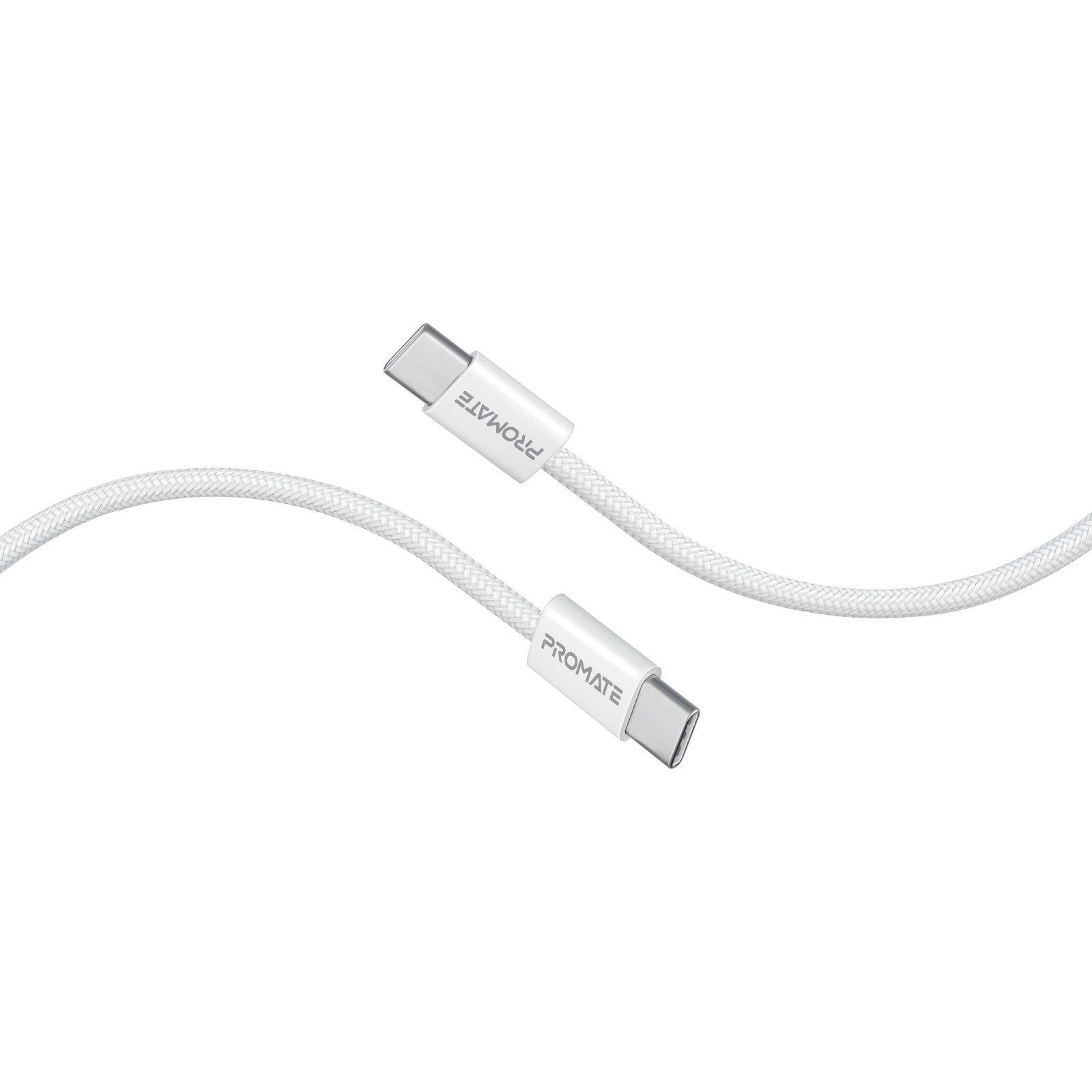 promate Promate ecoline-cc200 white 60w , Color: White, Device Type: Accessory, Material: Fabric, Product Type: Charging Cable, Wired, USB-C, Yes, 60, 2 Years