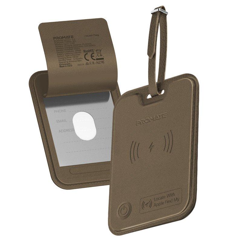 علامة أمتعة ذكية من الجلد من بروميت مضادة للفقدان مع خاصية تتبع Apple Find My Tracker، وحماية RFID، وشحن لاسلكي، وتنبيه 90 ديسيبل، وبطارية تدوم 6 أشهر، وتصميم نحيف ومتين، وبلوتوث 5.2 لأجهزة Apple فقط — صورة 1