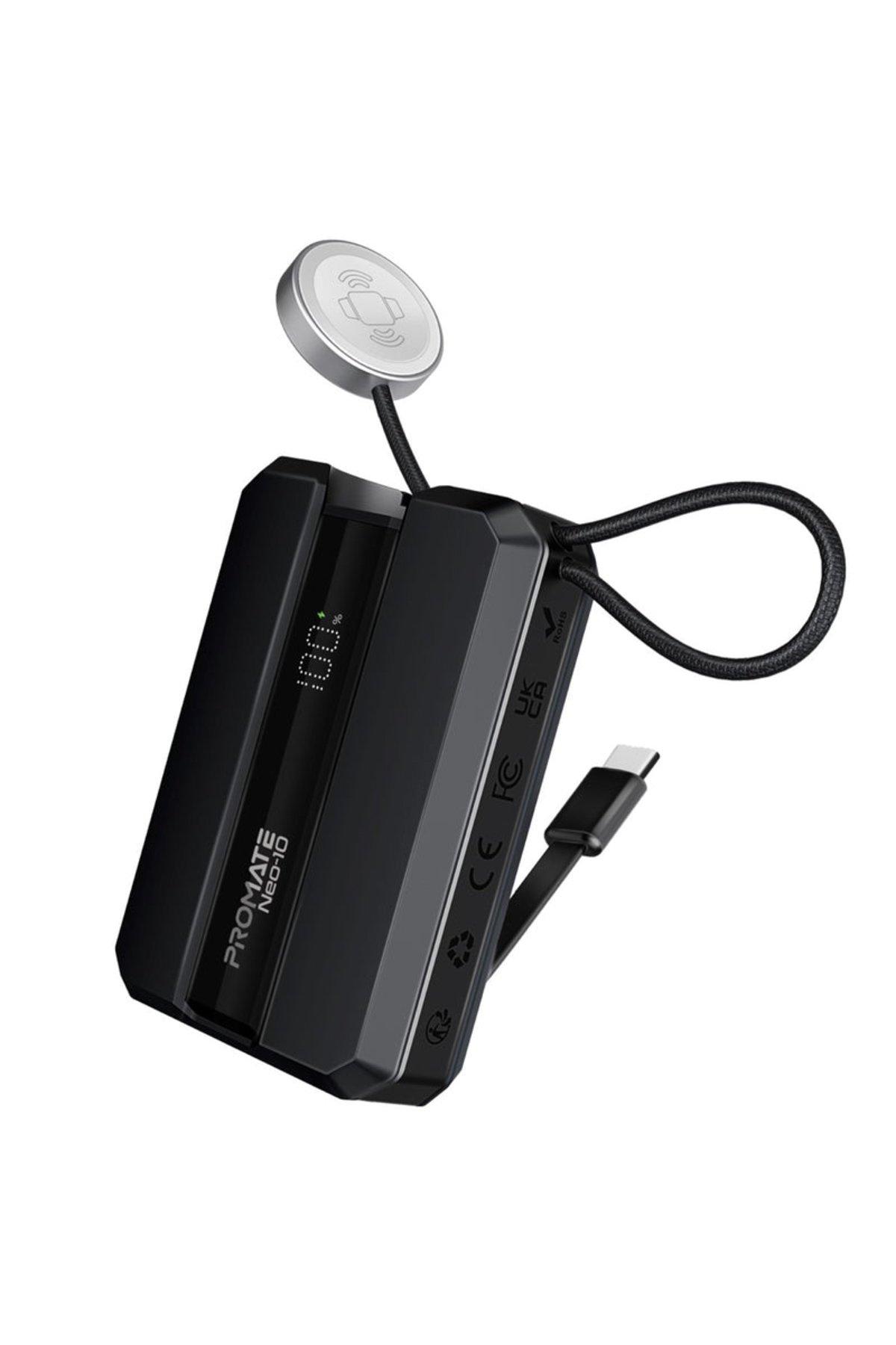 promate Promate Power Bank built-in usb-c Cable usbc 30W 10000mAh , Color: Black, Device Type: Accessory, Material: ABS Plastic, Charging Type: USB-C, 10000, Yes, 30, 2 Years