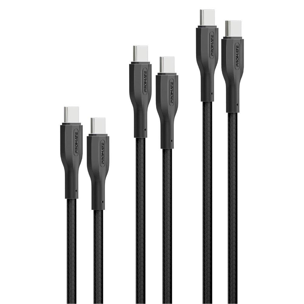 Promate Pack of 3 USB-C™ to USB-C™ Cables, Ultra-Fast Triple Cables ...