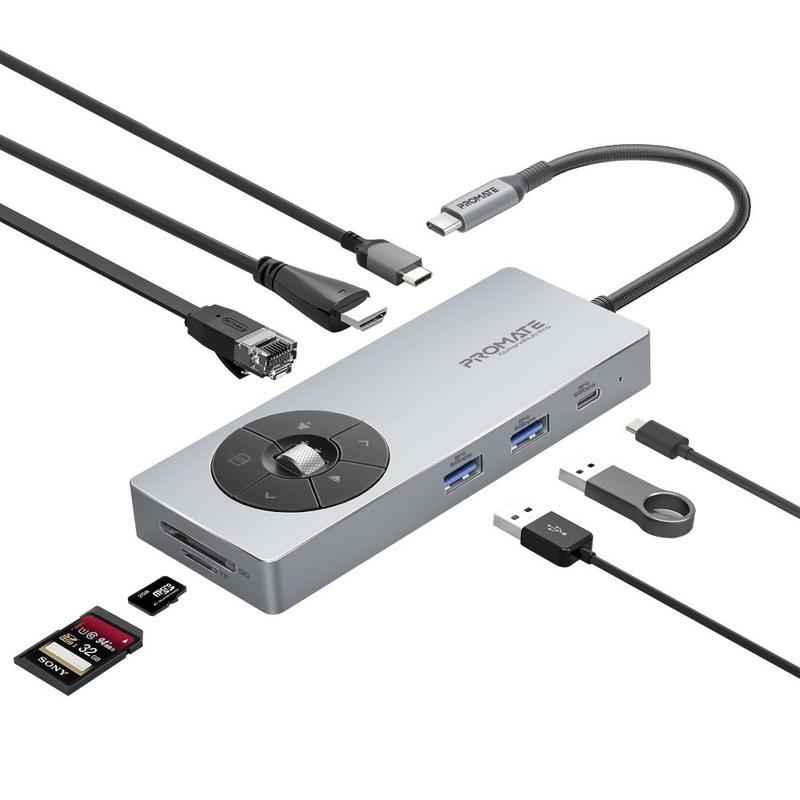 بروميت محور بروميت 14 في 1 عالي السرعة متعدد المنافذ USB-C ، منافذ USB-C / A مزدوجة بسرعة 5 جيجابت في الثانية ، توصيل طاقة USB-C 100 واط ، منفذ إيثرنت 1000 ميجابت في الثانية ، منفذ HDMI 4K@60Hz مع زر  — صورة 1