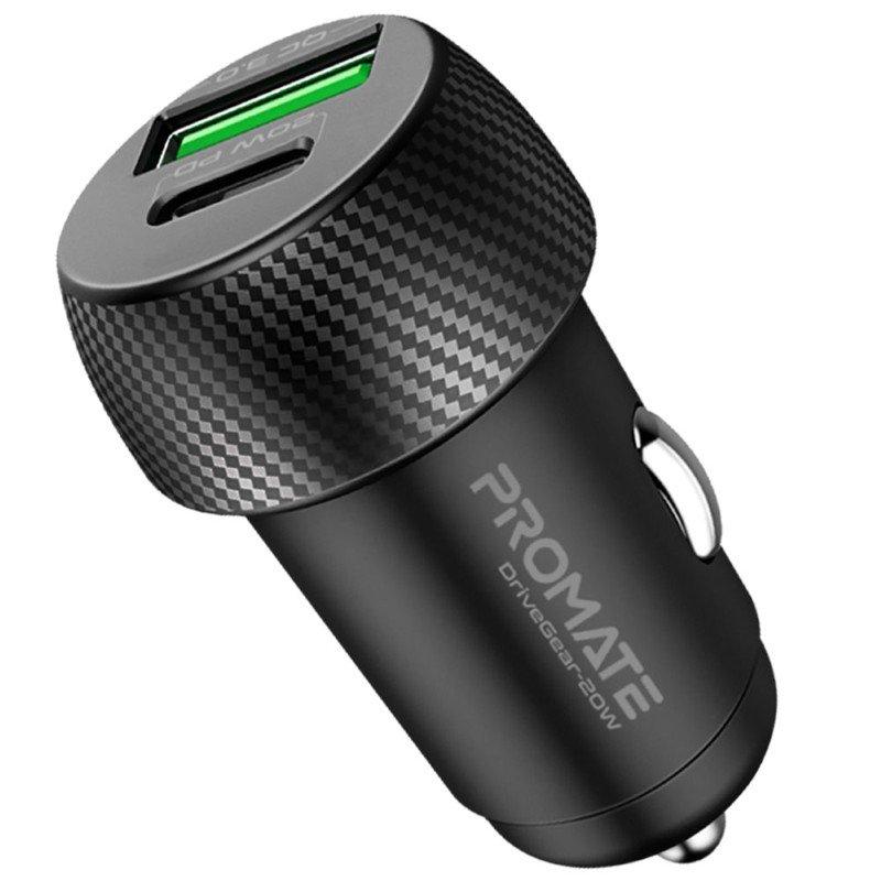 شاحن سيارة بروميت USB-C ، محول سيارة ثنائي المنفذ فائق الصغر مع منفذ USB من النوع C بقوة 20 واط ، منفذ USB Qualcomm QC 3.0 بقوة 18 واط وحماية من الحرارة الزائدة لأجهزة iPhone 13 و iPad Pro و DriveGear — صورة 1