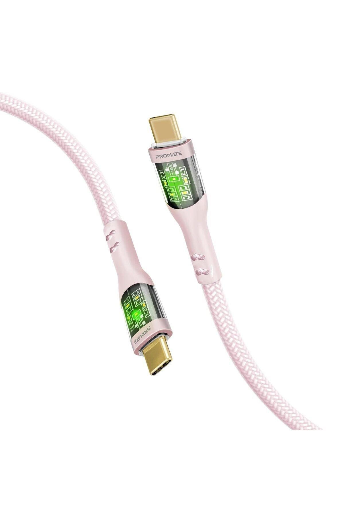بروميت كابل شحن USB-C، كابل نوع C أنيق وشفاف مع توصيل طاقة سريع 60 وات، نقل بيانات بسرعة 480 ميجابت في الثانية وسلك متين من النايلون المضفر بطول 200 سم